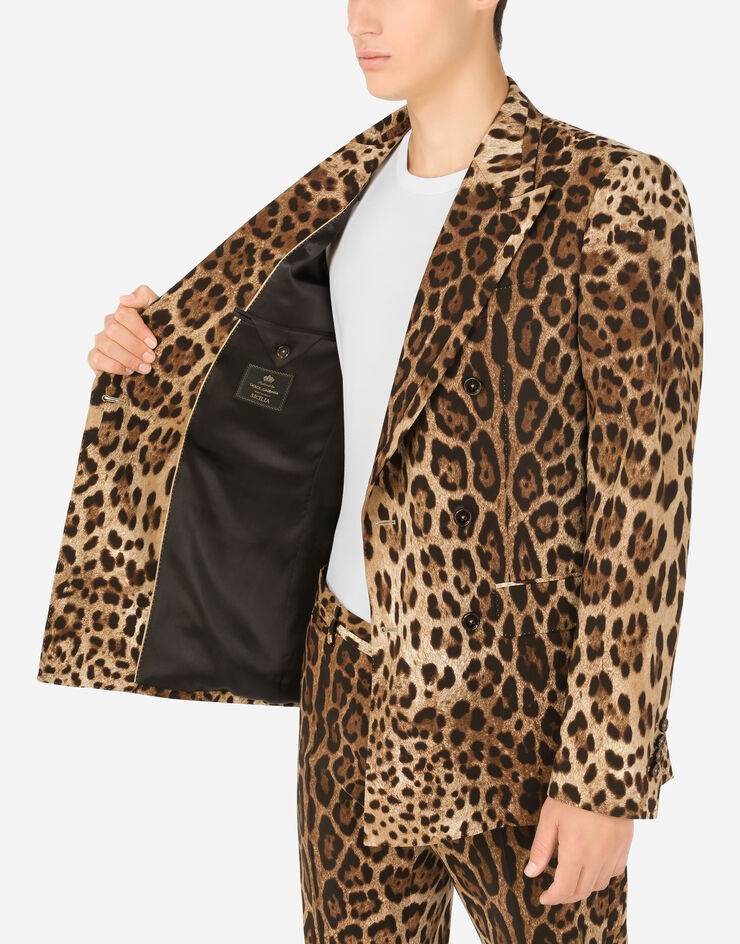 Double-breasted wool Sicilia-fit suit with leopard print - 8