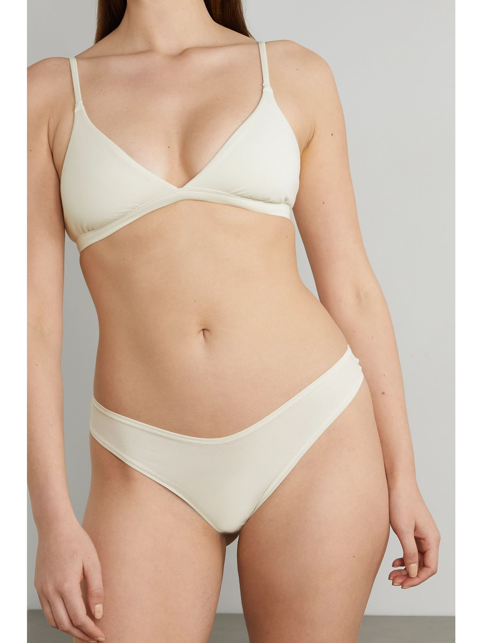 Cotton-Blend Jersey Dipped Thong - Bone Off-white - 5