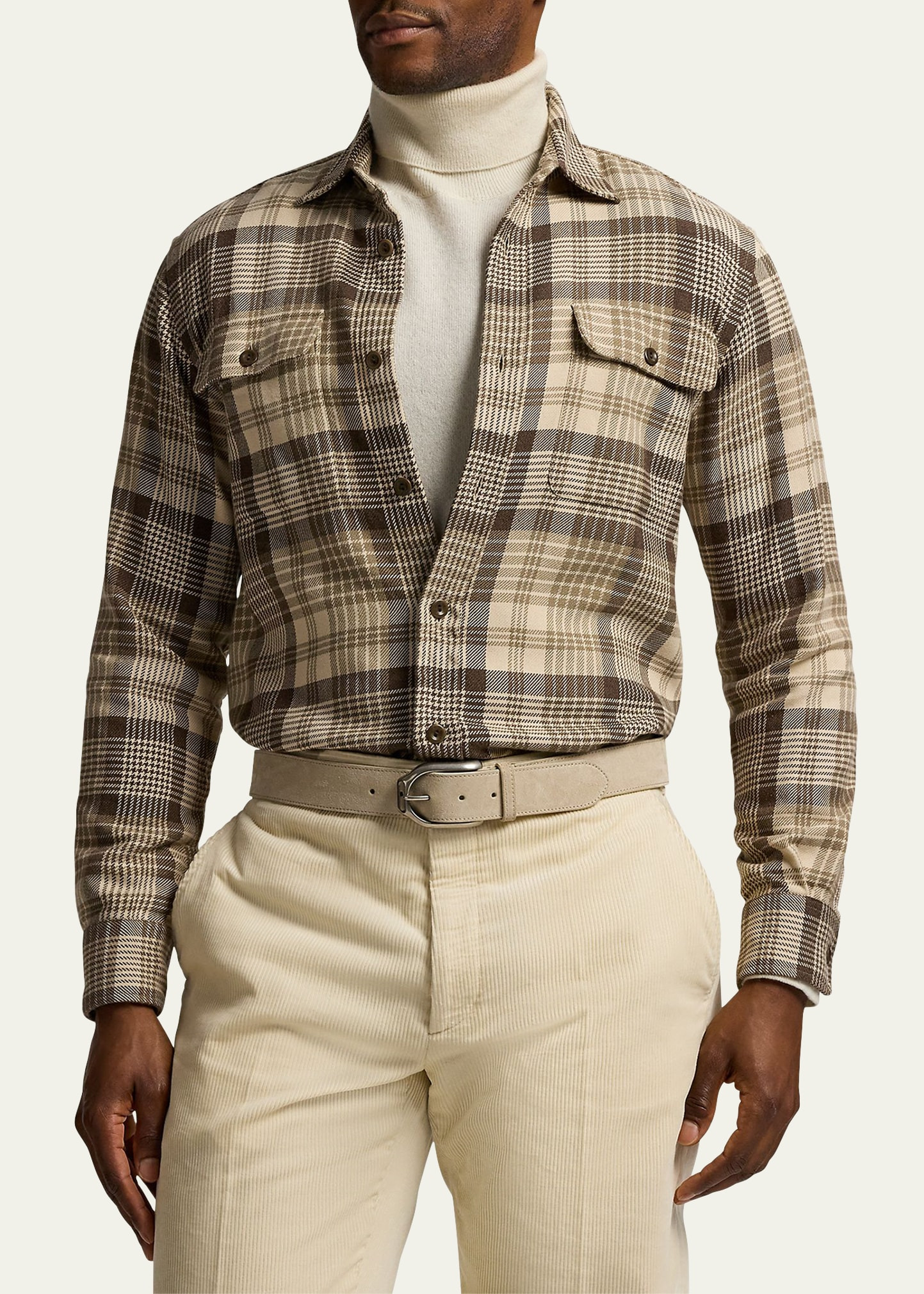 Men's Cotton Plaid Double-Pocket Button-Down Shirt - 4