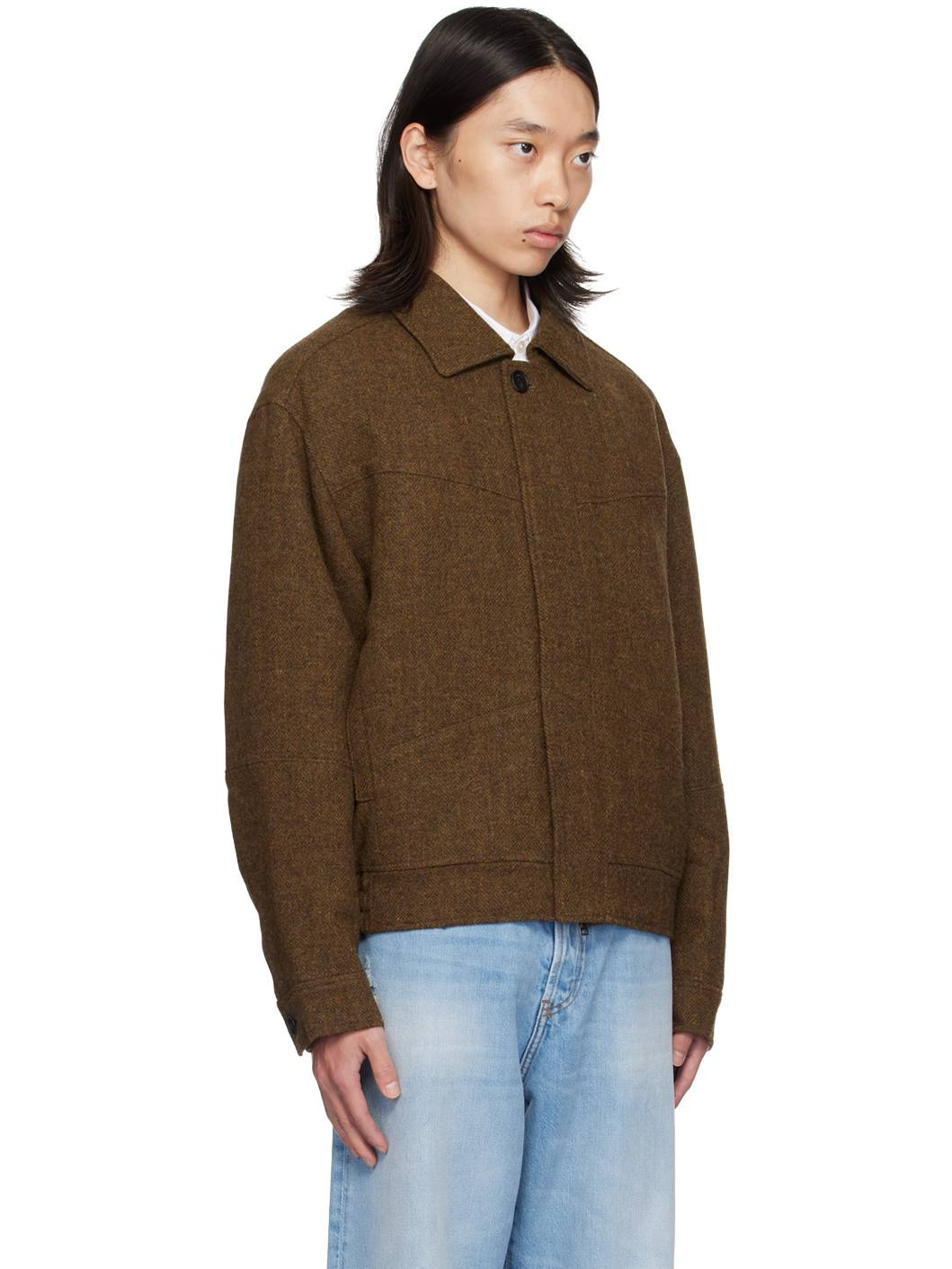 Brown Herringbone Bomber Jacket - 2