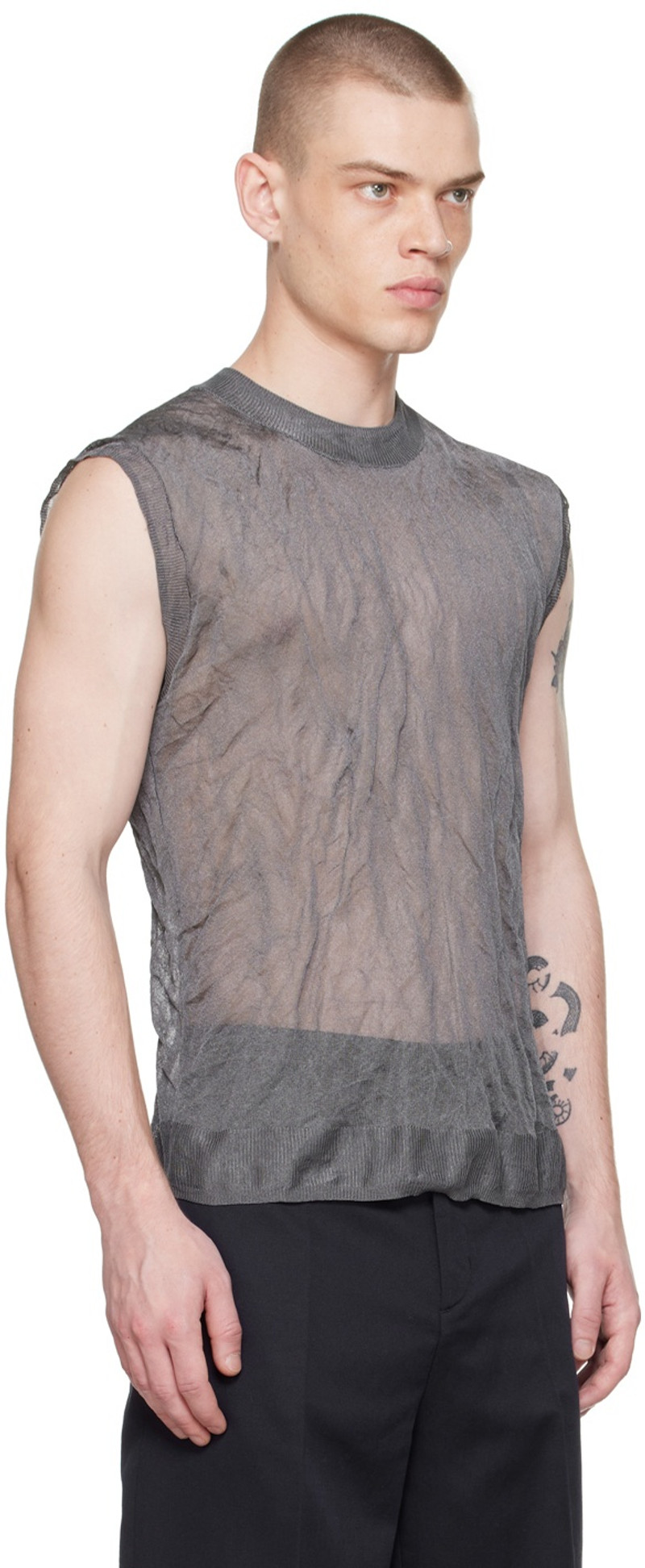 FILIPPA K Gray Crinkled Tank Top outlook