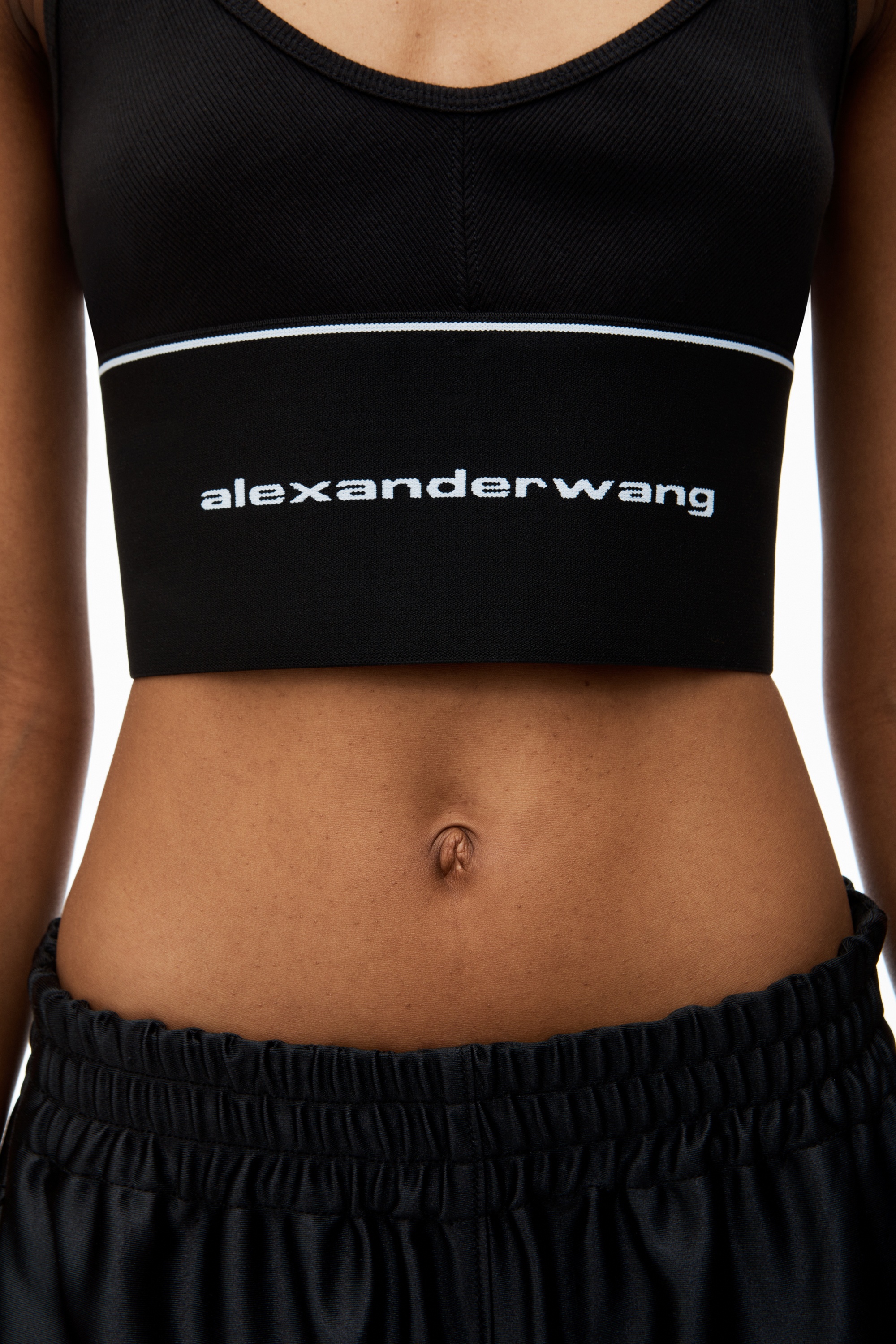 Alexander Wang Logo Elastic Scoopneck Bra Top in Black
