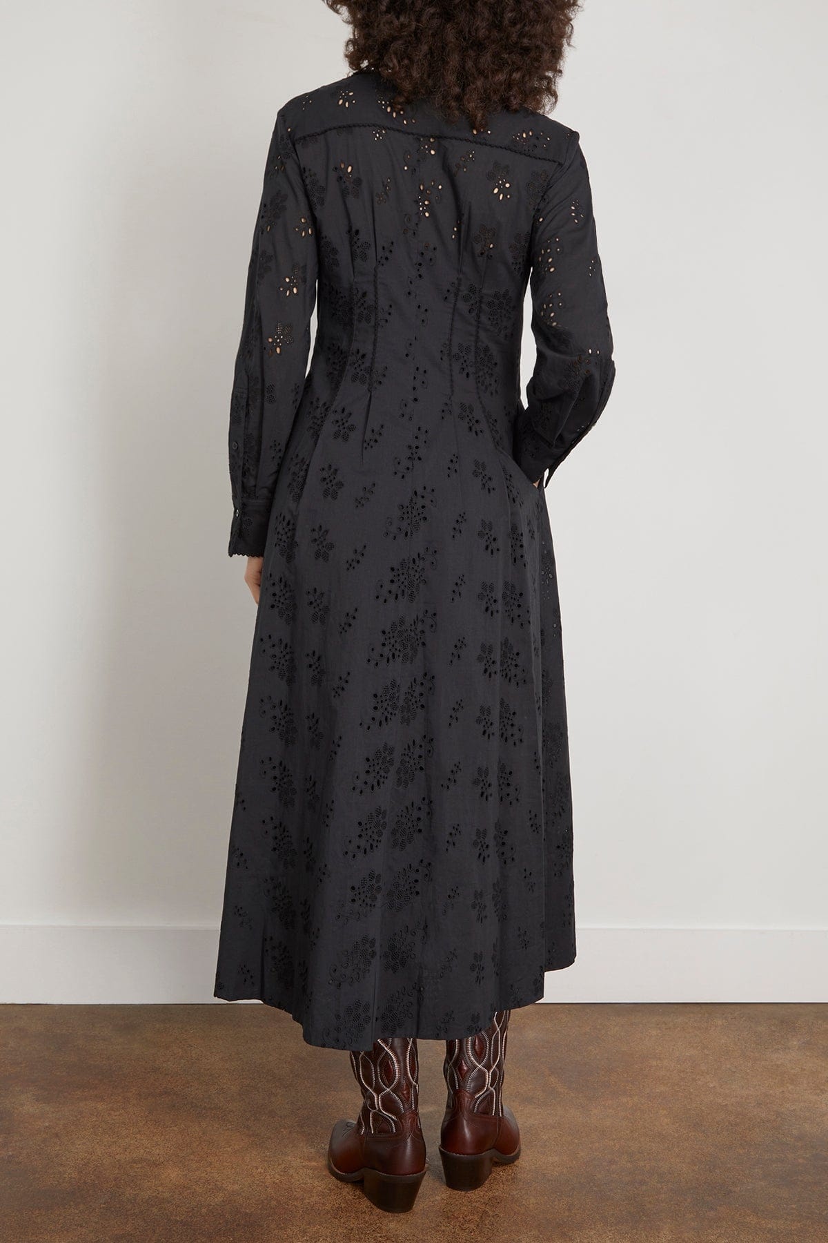 Embroidered Ease Dress in Pure Black - 4