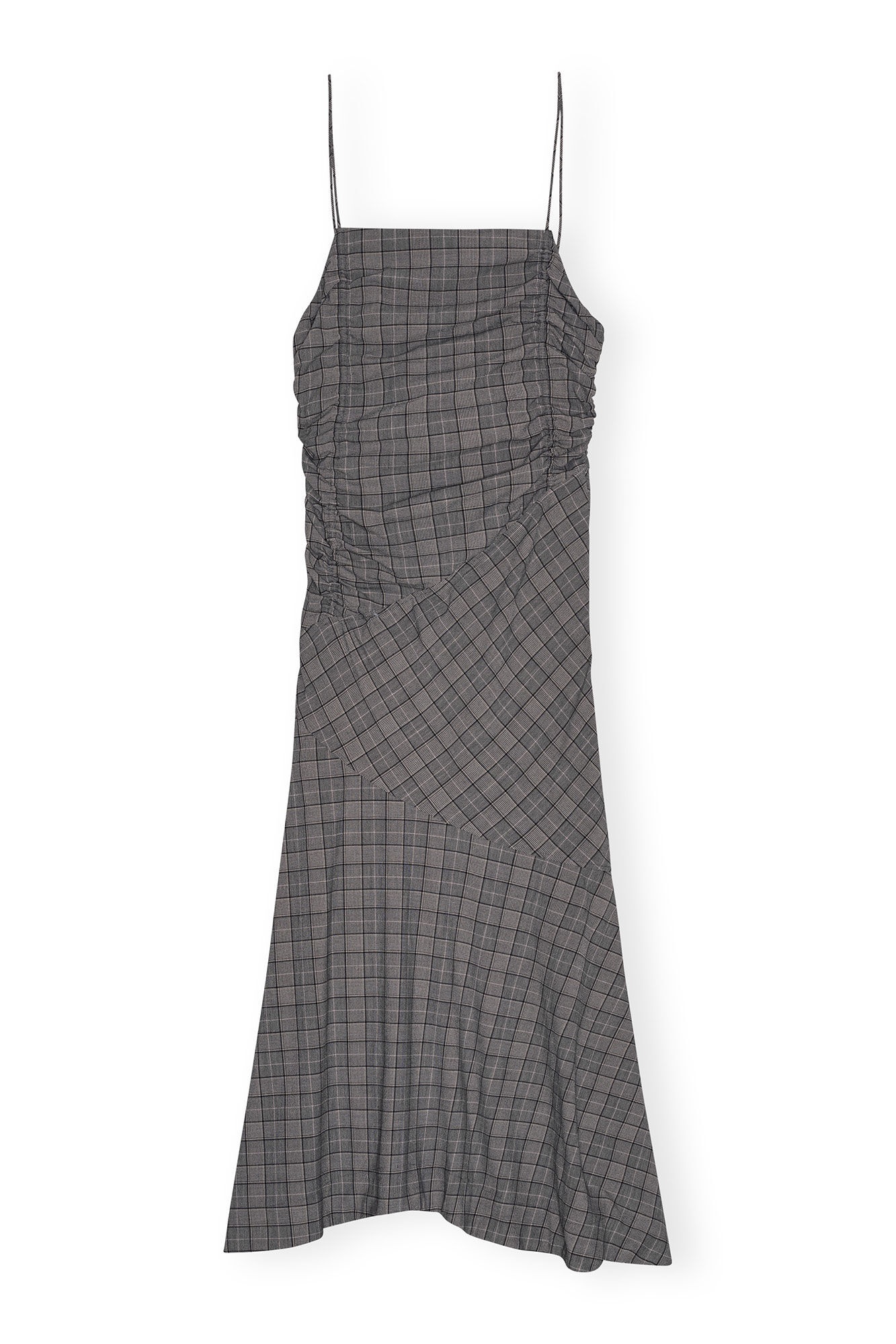 CHECKERED RUCHED LONG SLIP DRESS - 6