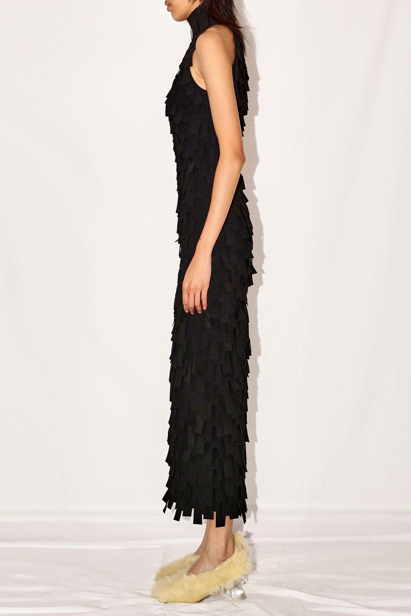 MULTI RECTANGLE HALTERNECK MIDI DRESS BLACK 6