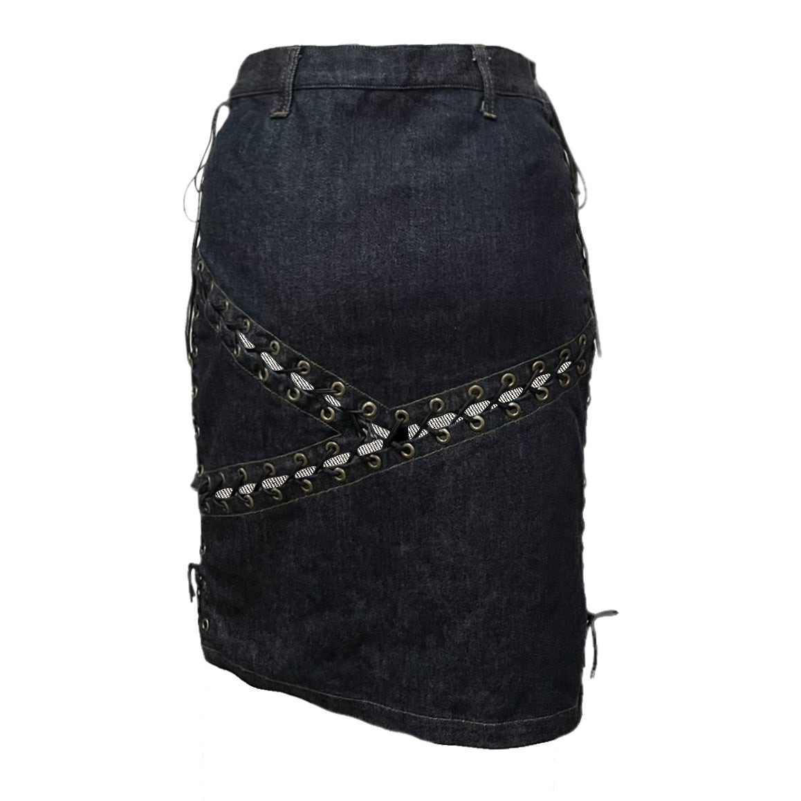 HYSTERICS - HYSTERICS Laced Up High Waisted Denim Midi Skirt - 2