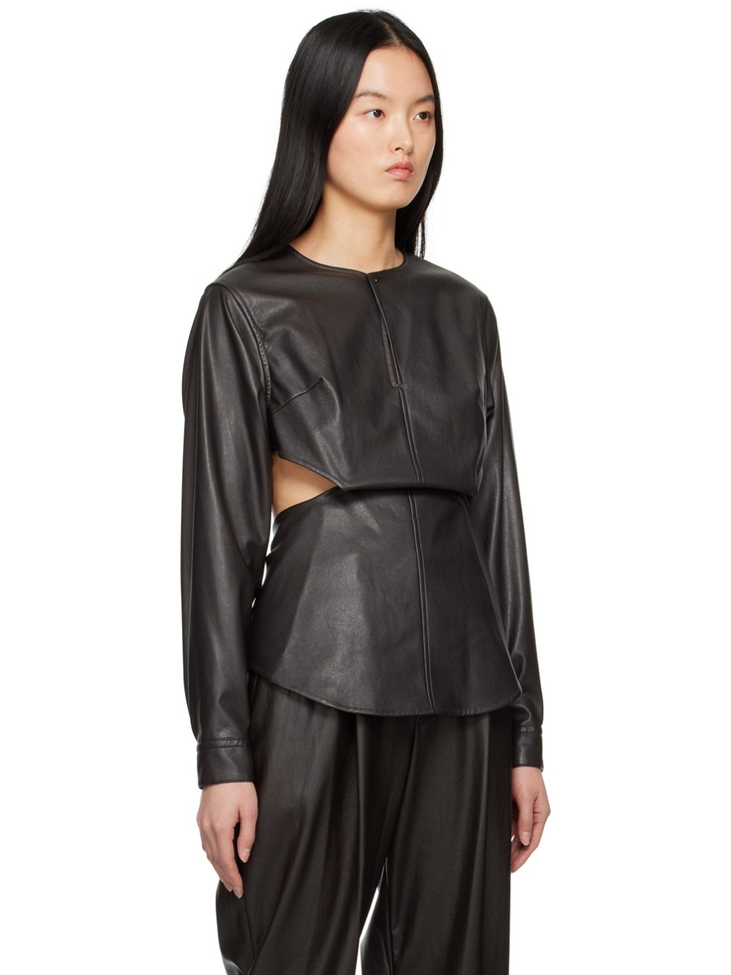 Brown Figure Faux-Leather Shirt - 2