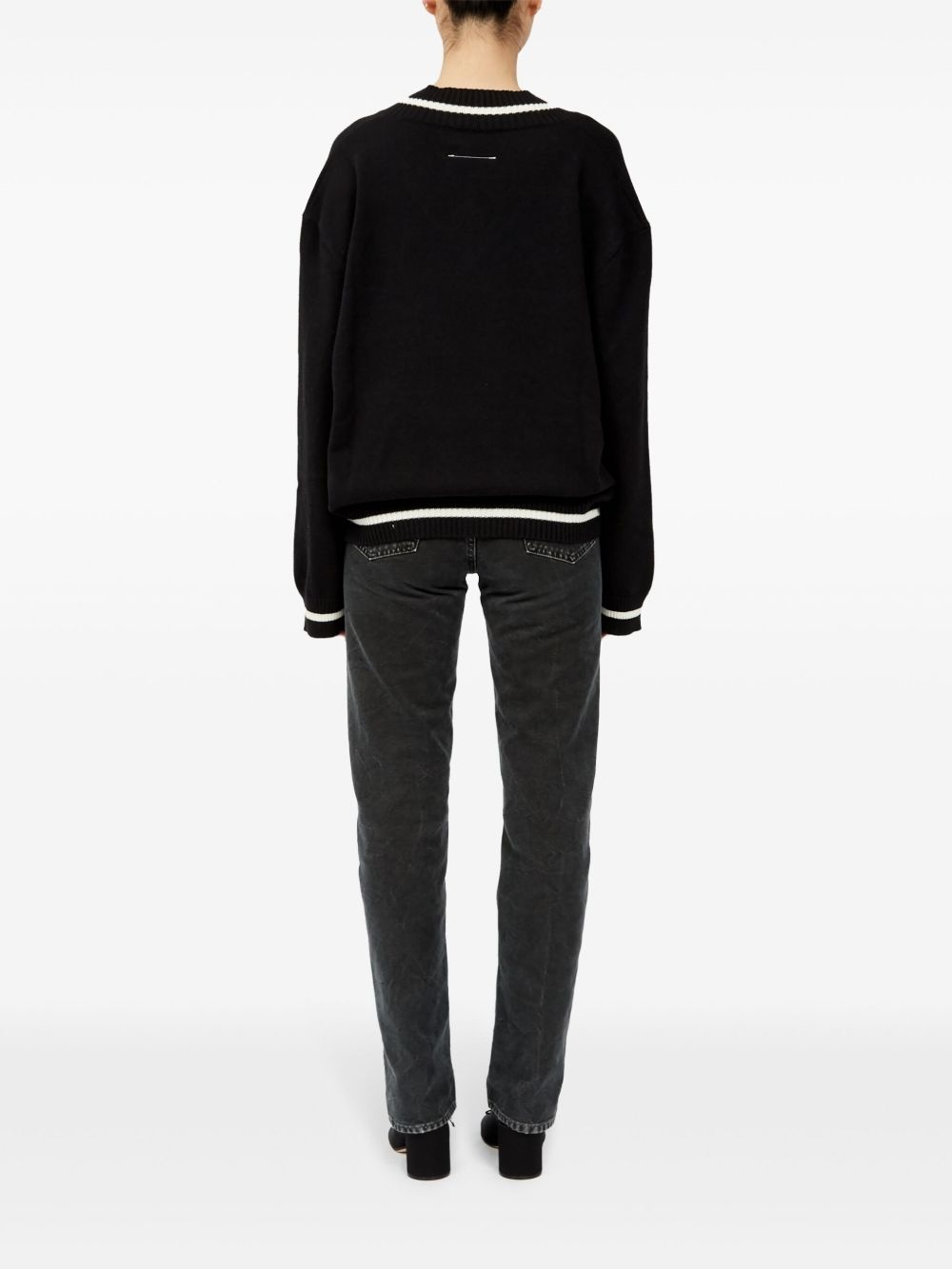 logo-knit v-neck jumper - 4