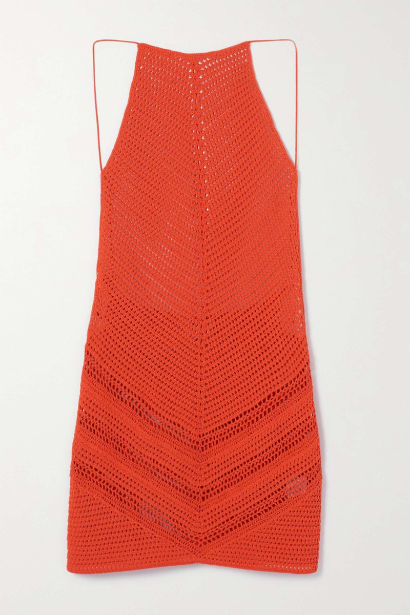 Crocheted 면 blend halterneck 미니 드레스 - 1