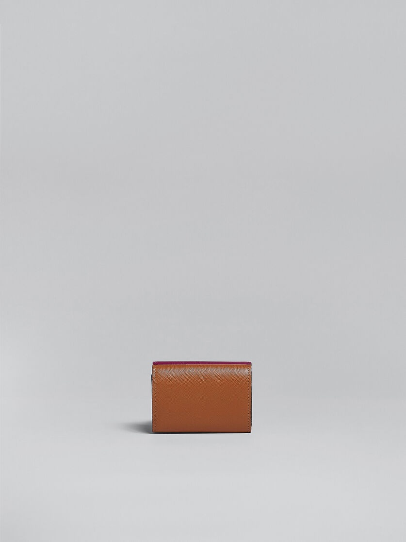 PURPLE GREY AND BROWN SAFFIANO LEATHER TRI-FOLD WALLET - 3