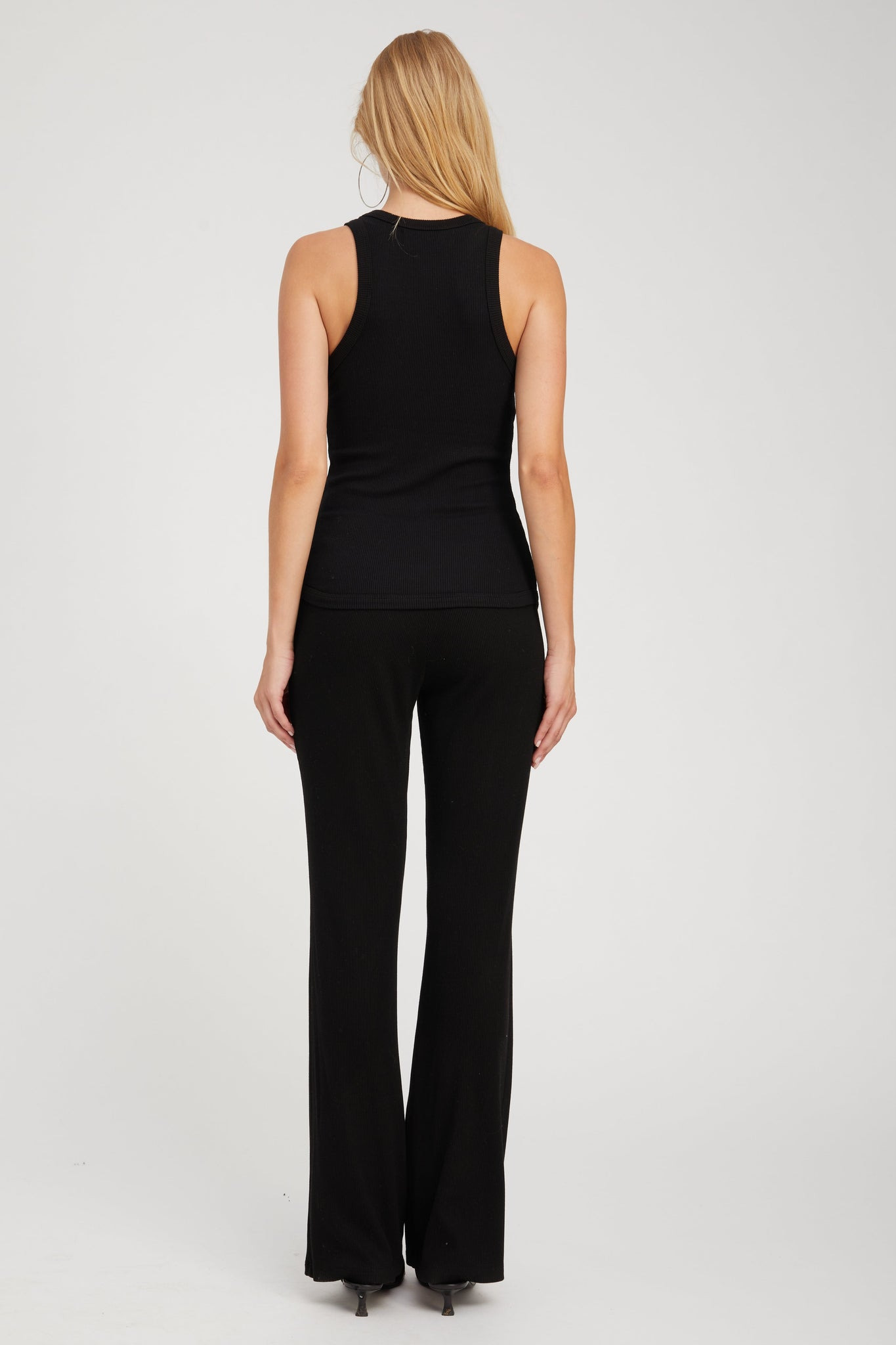 BLACK RIB BOOTCUT PANTS - 4
