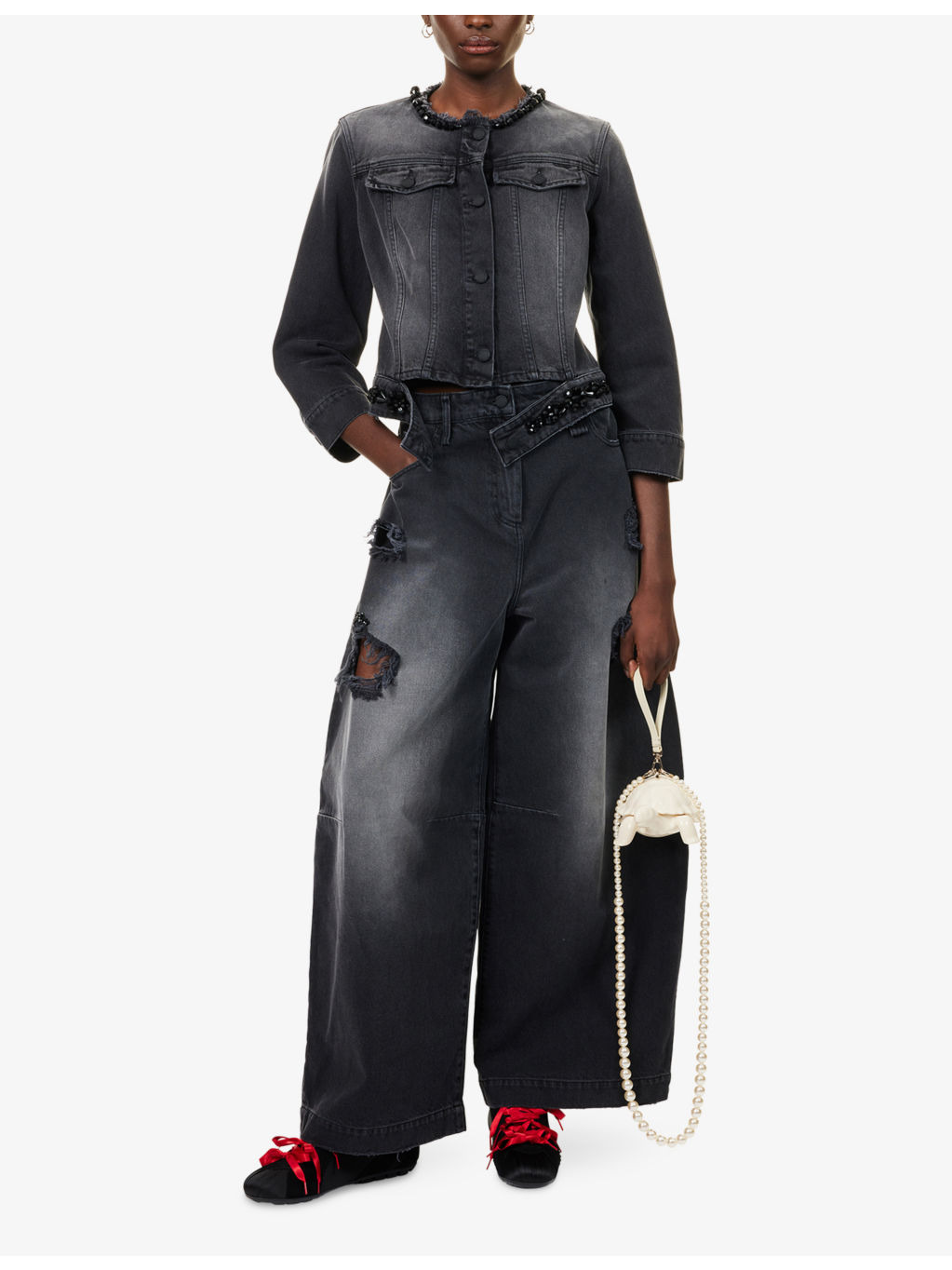 Tail Bead-Embellished Denim Jacket - 2