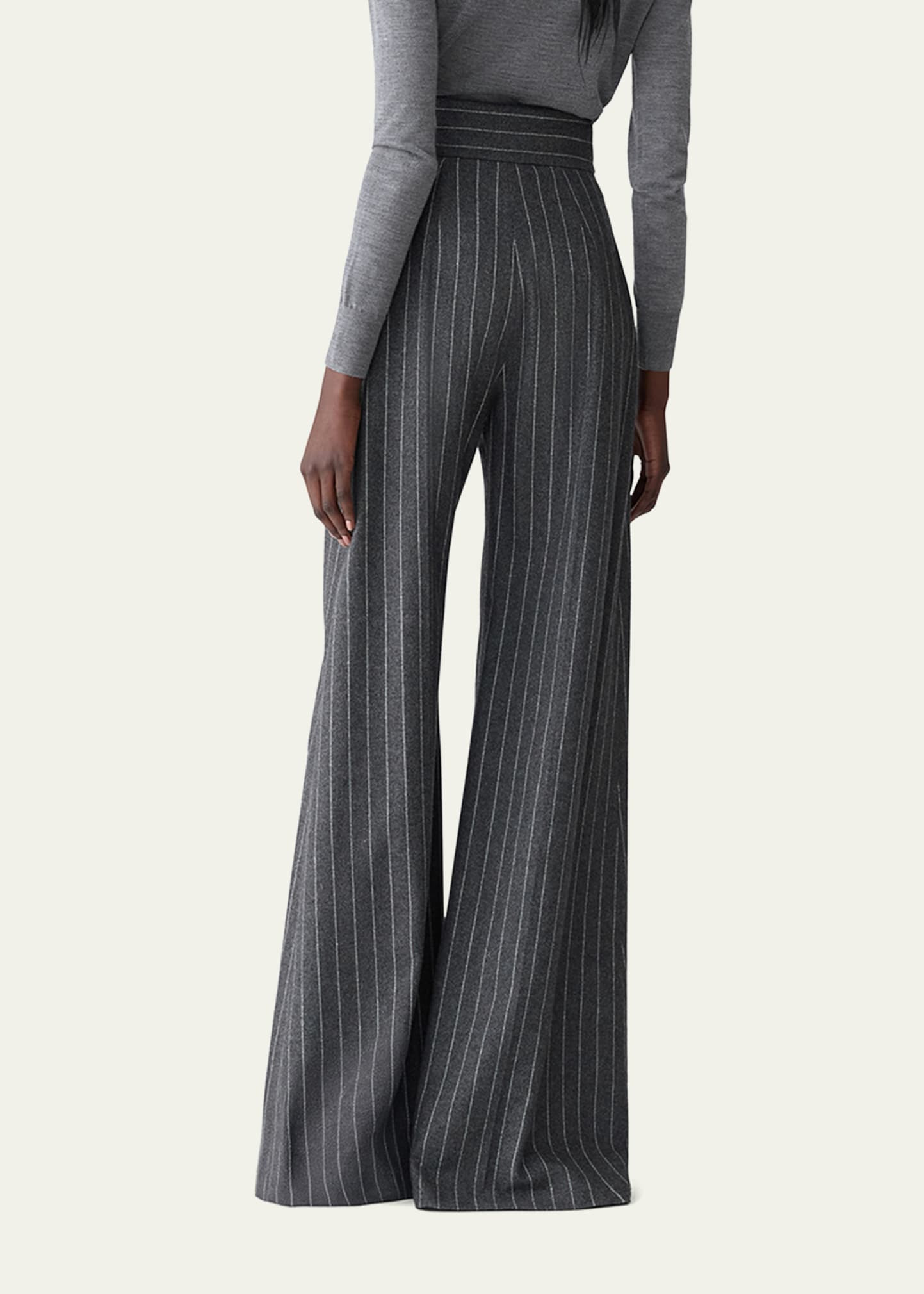 Diane Pinstripe Wool Wide-Leg Pants - 3
