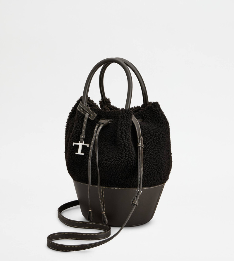 BUCKET BAG IN SHEEPSKIN AND LEATHER SMALL - BROWN 5
