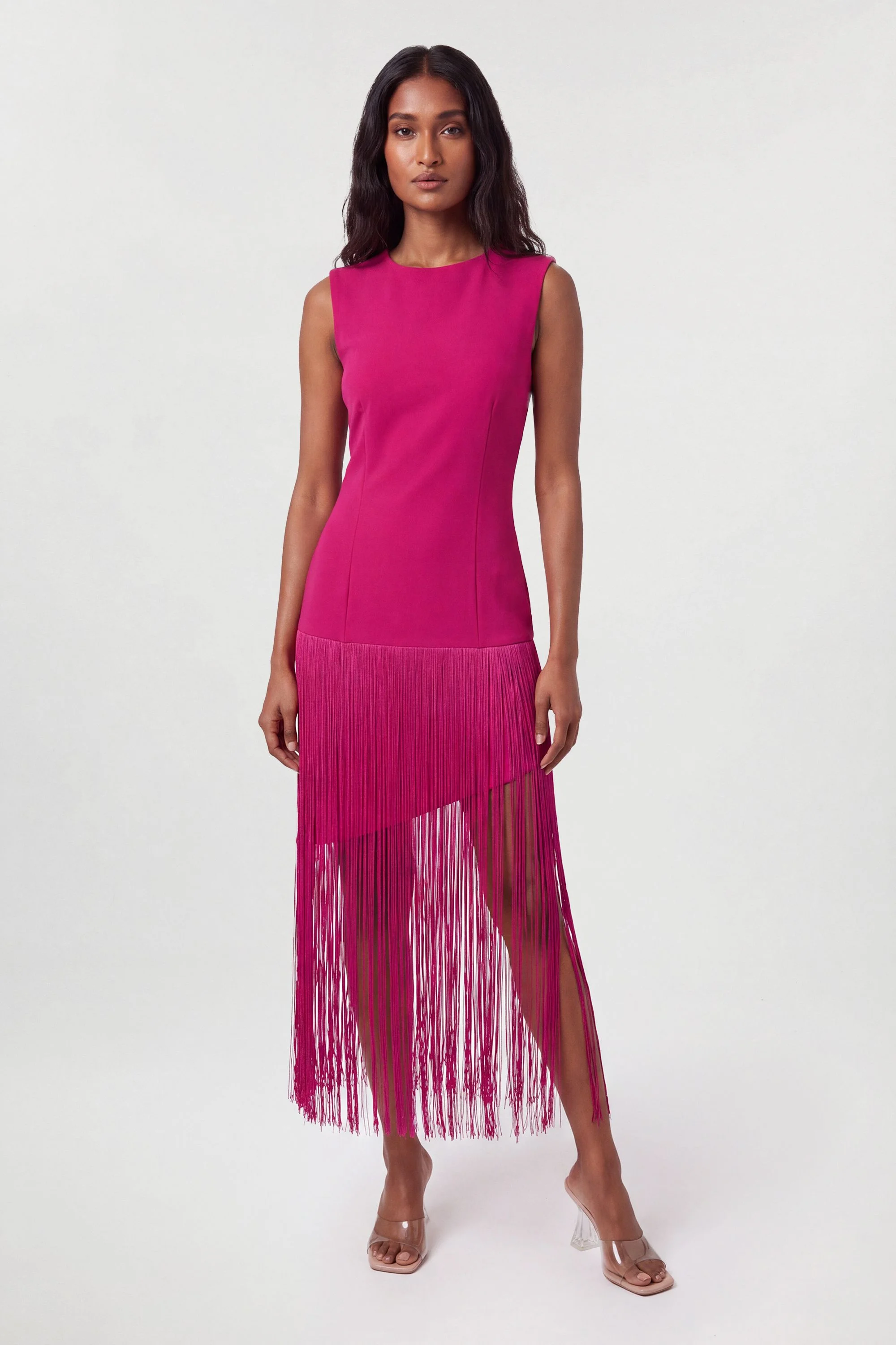 Figure Form Bandage Tassel Hem Knitted Dress - 1