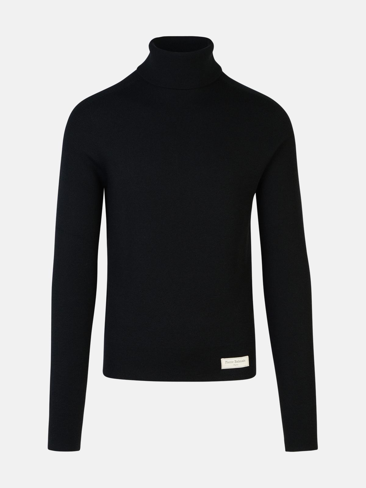 BLACK WOOL TURTLENECK SWEATER - 1