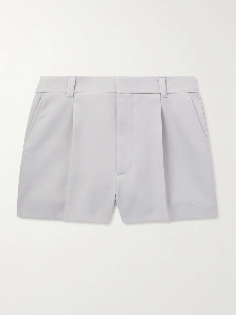 Straight-Leg Pleated Wool Barathea Shorts 1