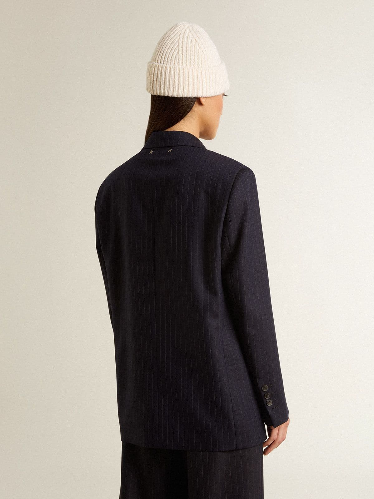 Women's midnight blue wool single-breasted blazer - 4