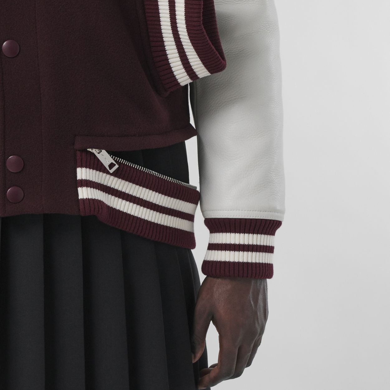 Leather Sleeve Technical Wool Varsity Jacket - 4