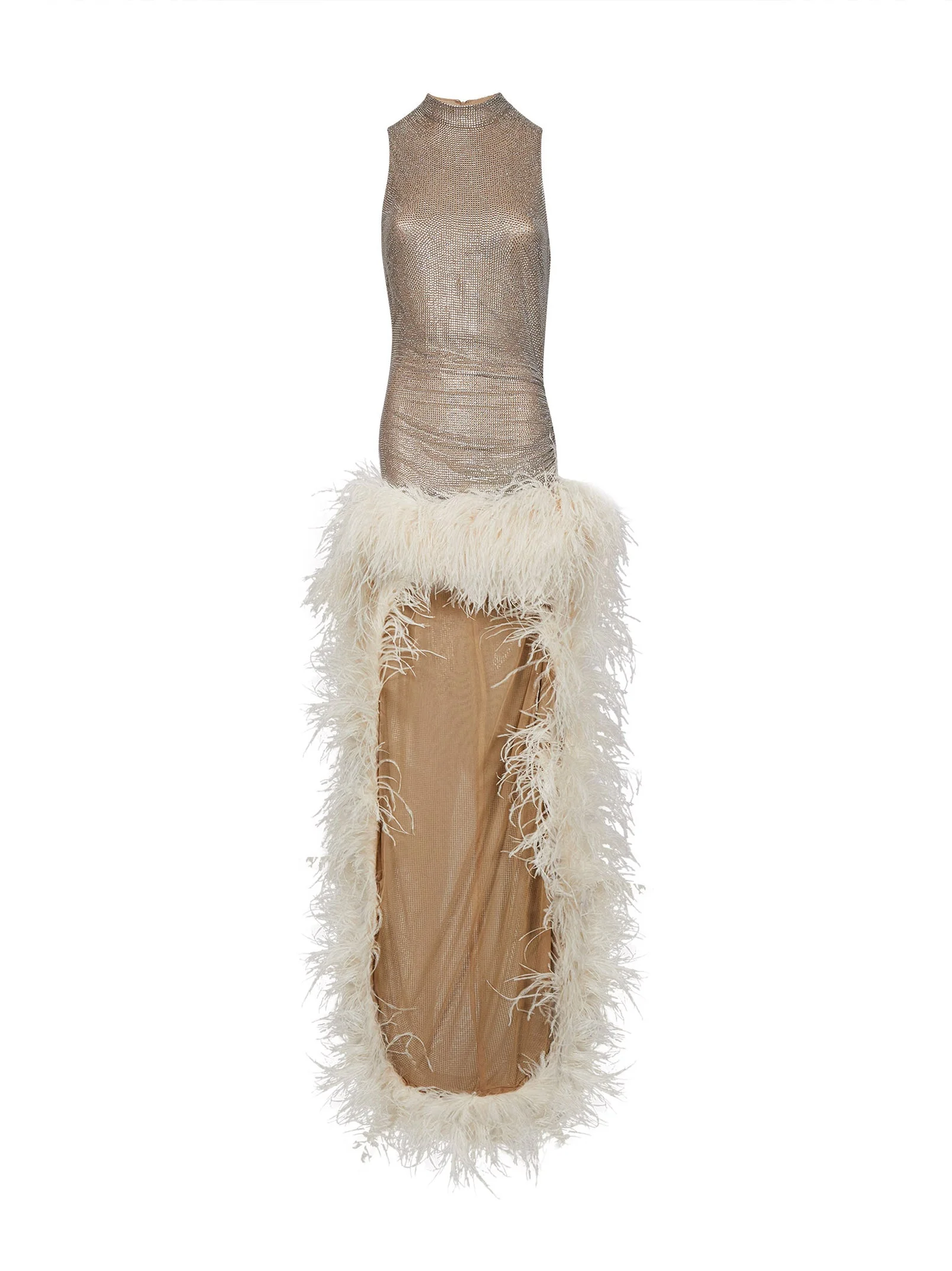 Silver crystal-embellished tulle asymmetric maxi dress - 1