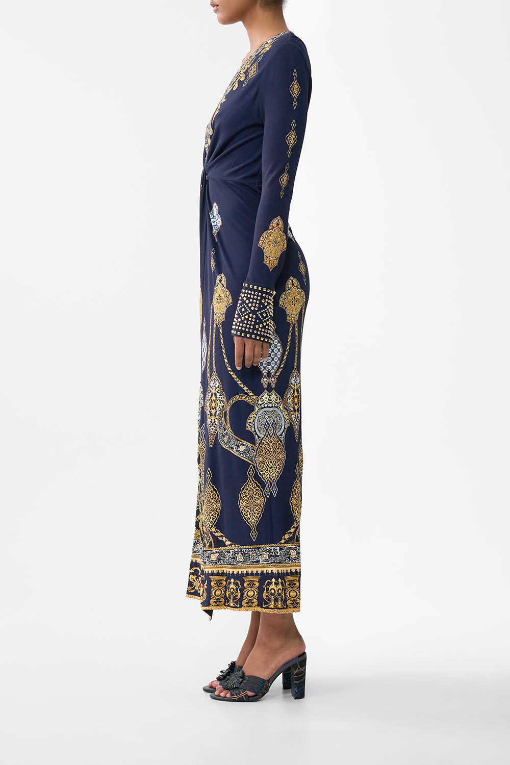 LONG V NECK TWIST FRONT JERSEY DRESS - 4