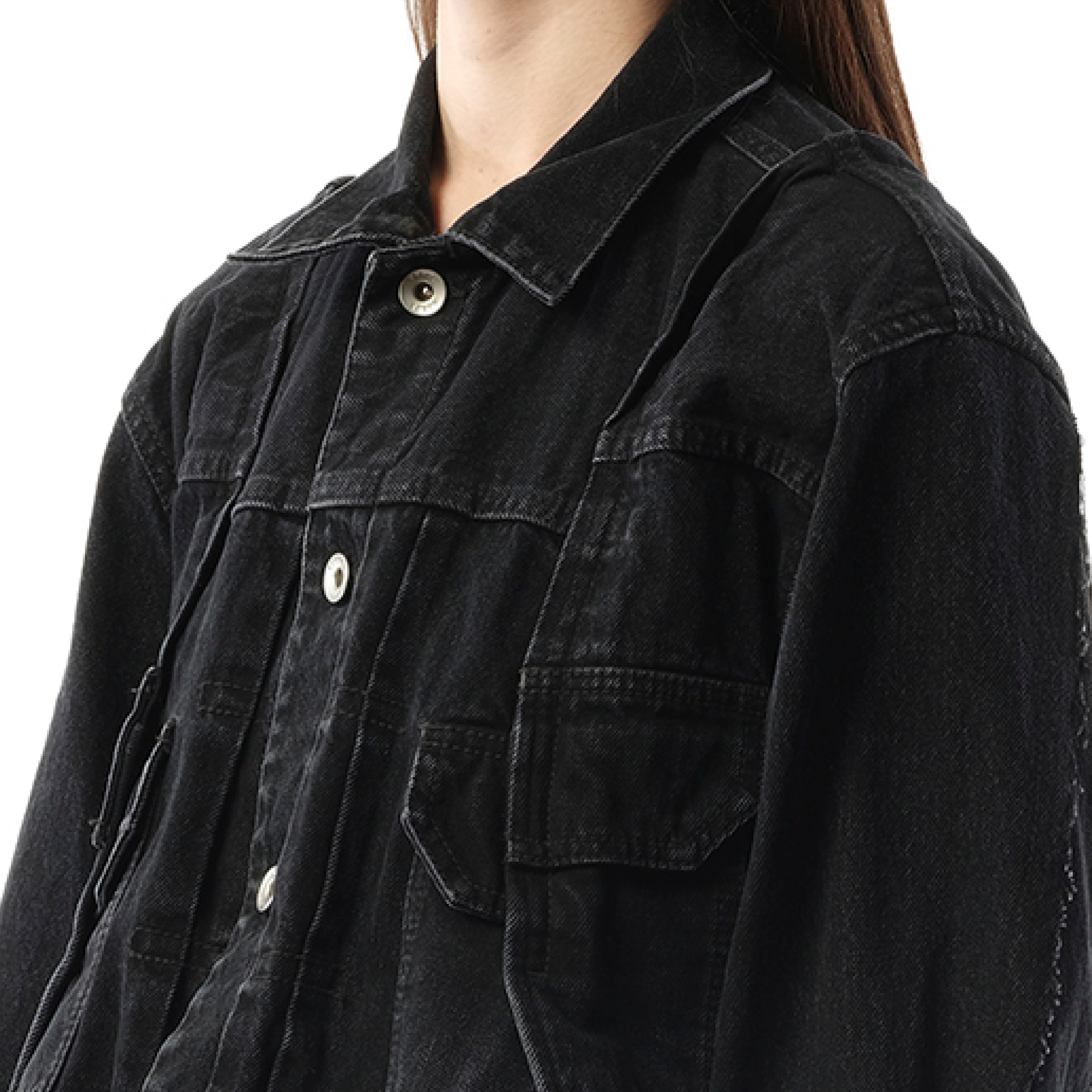 Reconstructed Denim Jacket in Black - 3