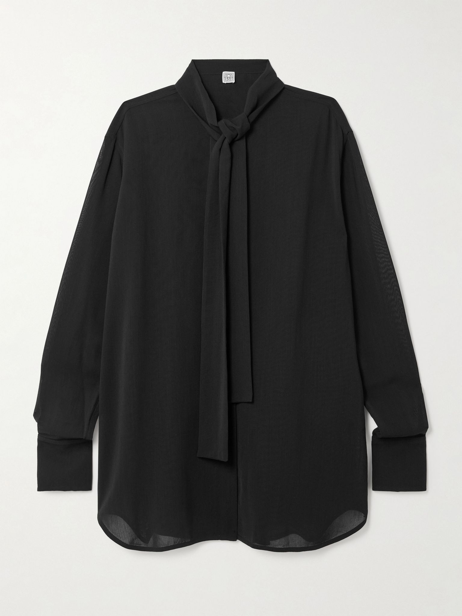 Tie-neck crepe de chine blouse Black - 1