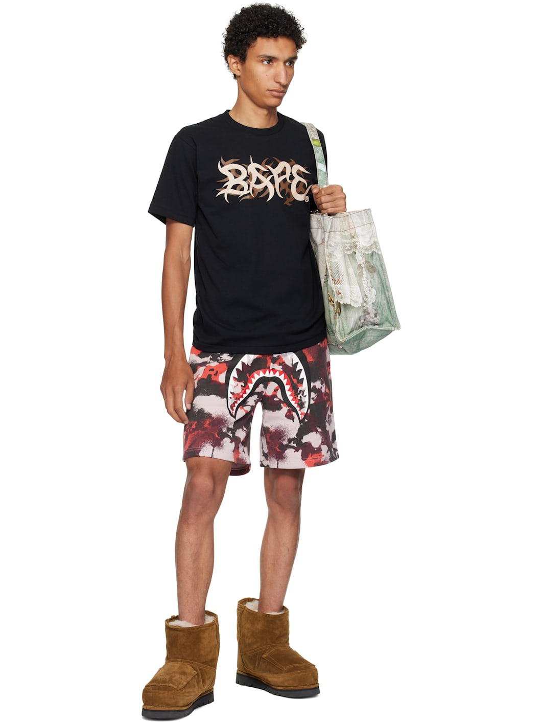 Red & Purple Map Camo Regular Fit Shark Sweat Shorts - 4