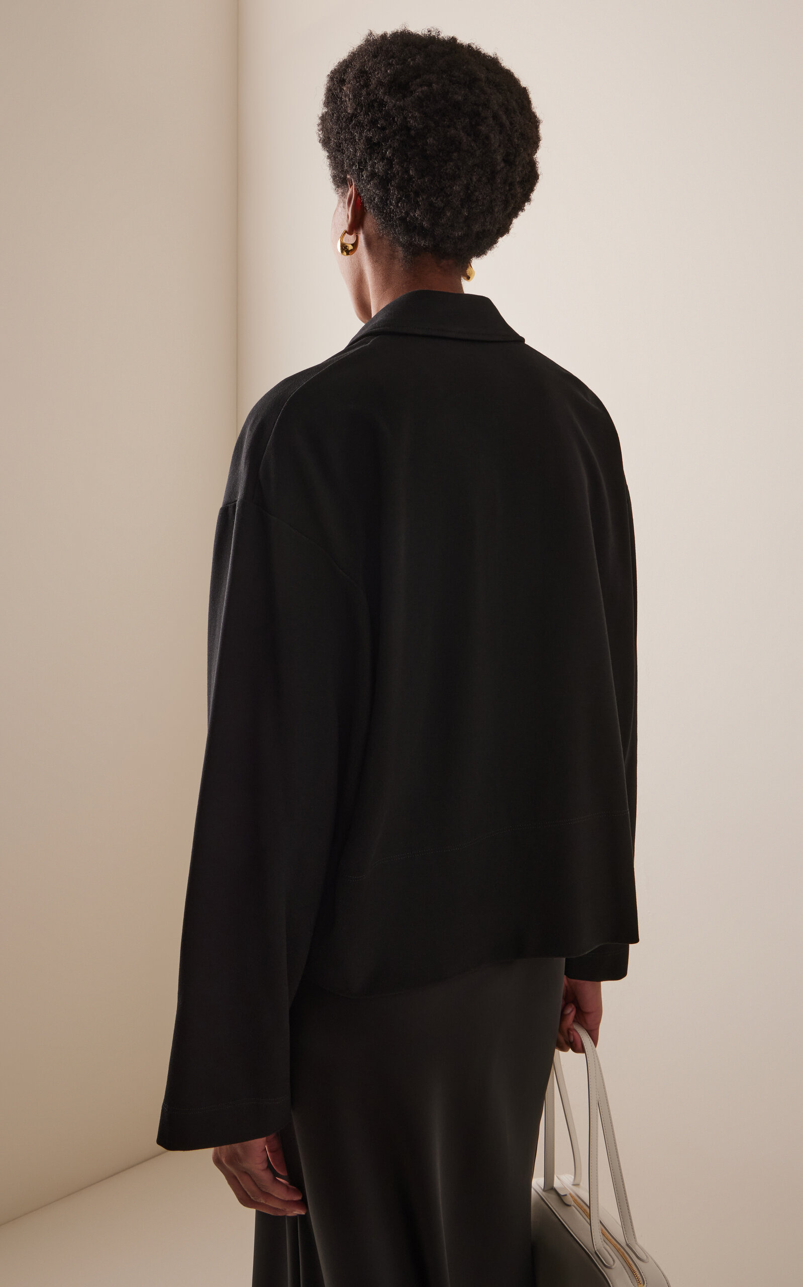 Cropped Knit Jersey Polo Sweater black - 4