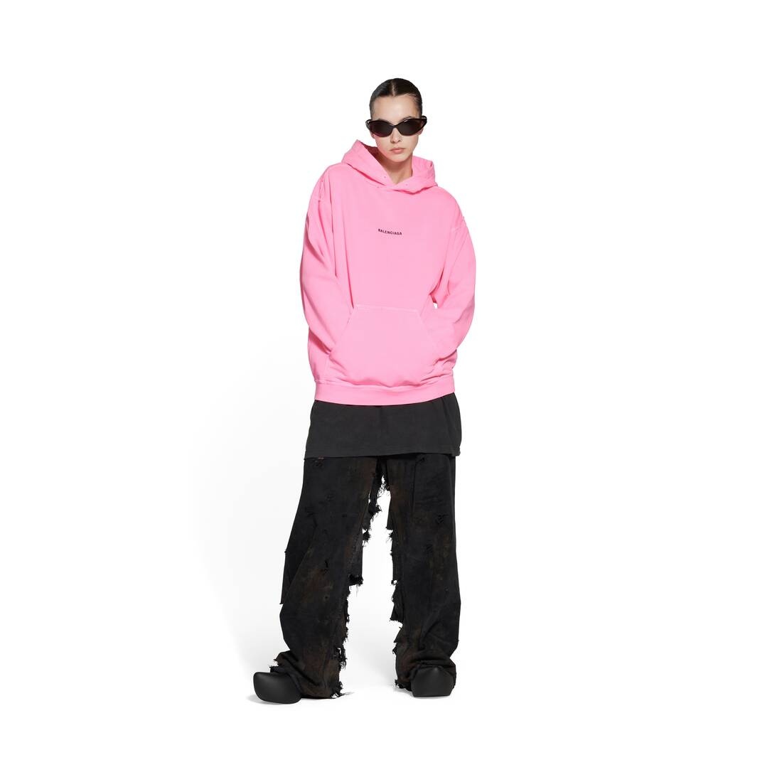 Women's Balenciaga Back Hoodie Medium Fit in Fluo Pink - 2