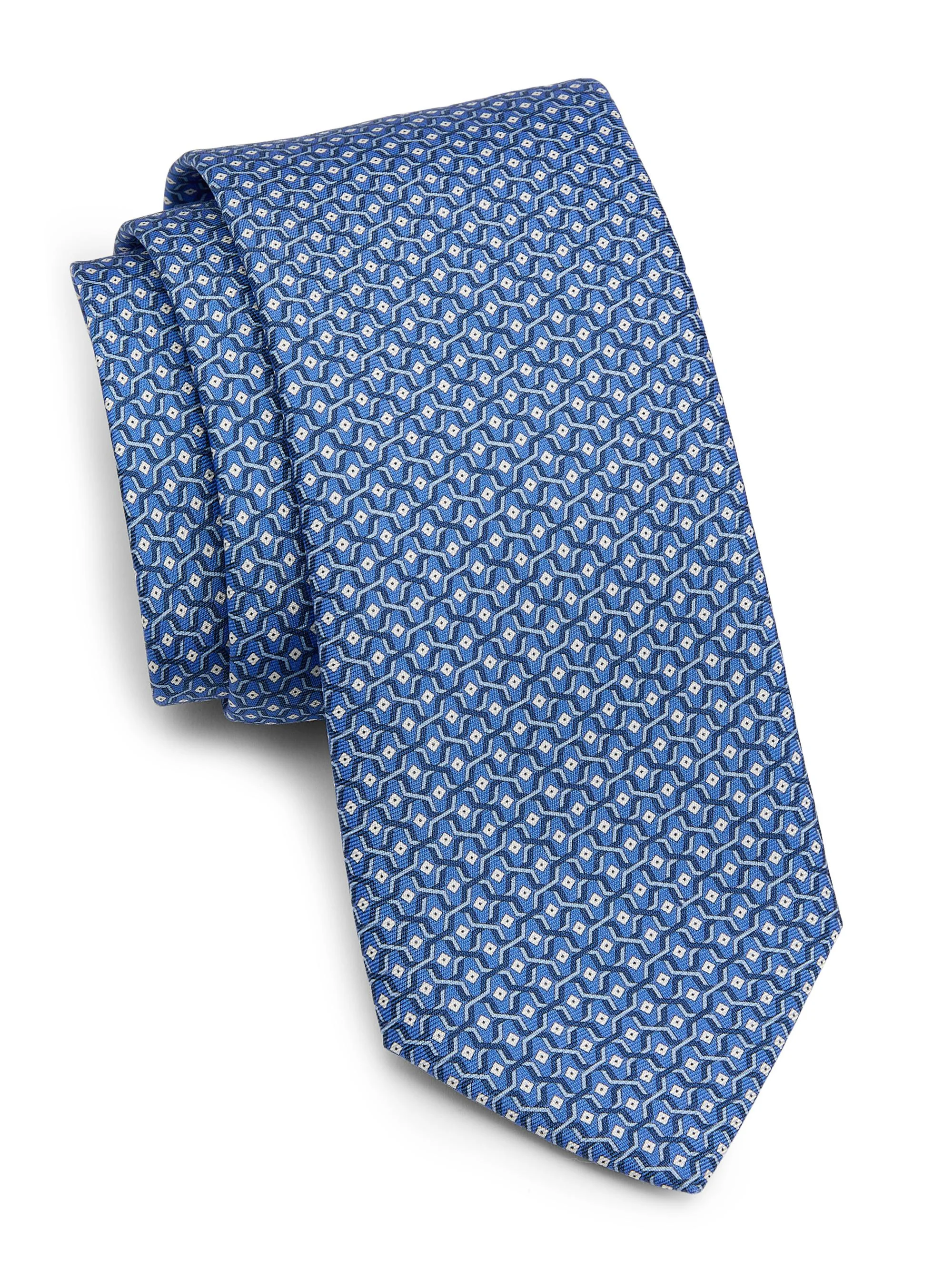 Men's Geometric Silk Tie - Blue - 1