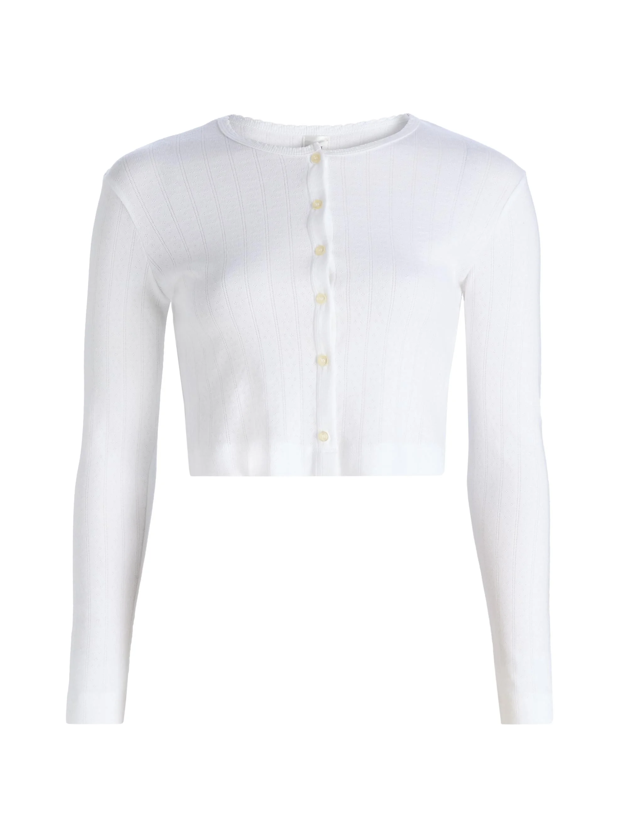 Women's Pointelle-Knit Crop Cardigan - White - 1