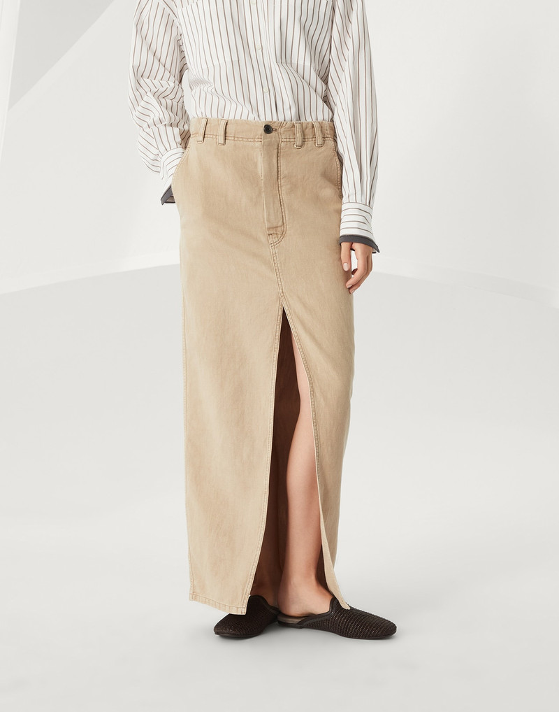 Garment-dyed cotton and linen cover chino skirt with monili - 1