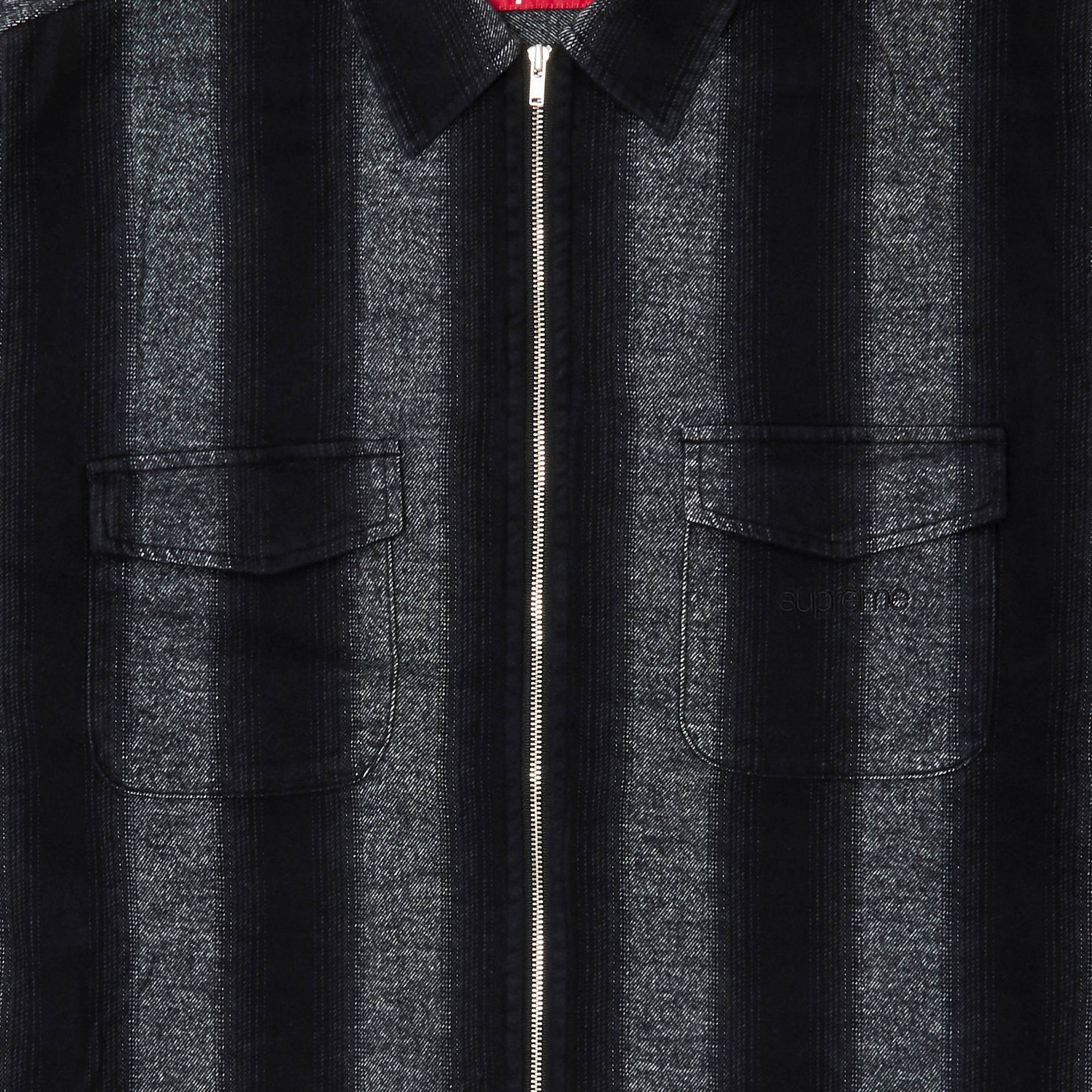 Supreme Stripe Flannel Zip Up Shirt 'Black' - 3