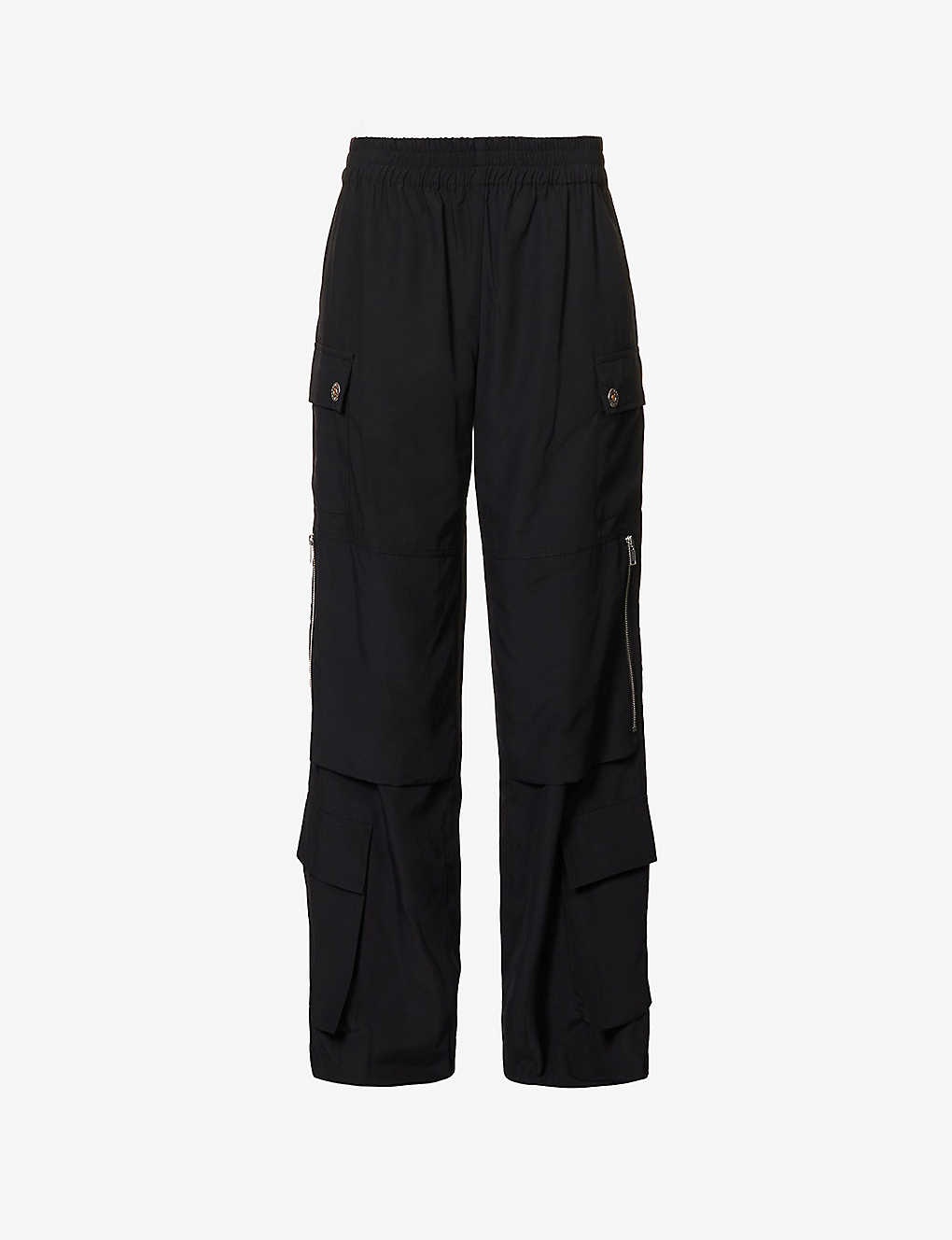 Pocket-embellished straight-leg mid-rise recycled-polyester trousers - 1