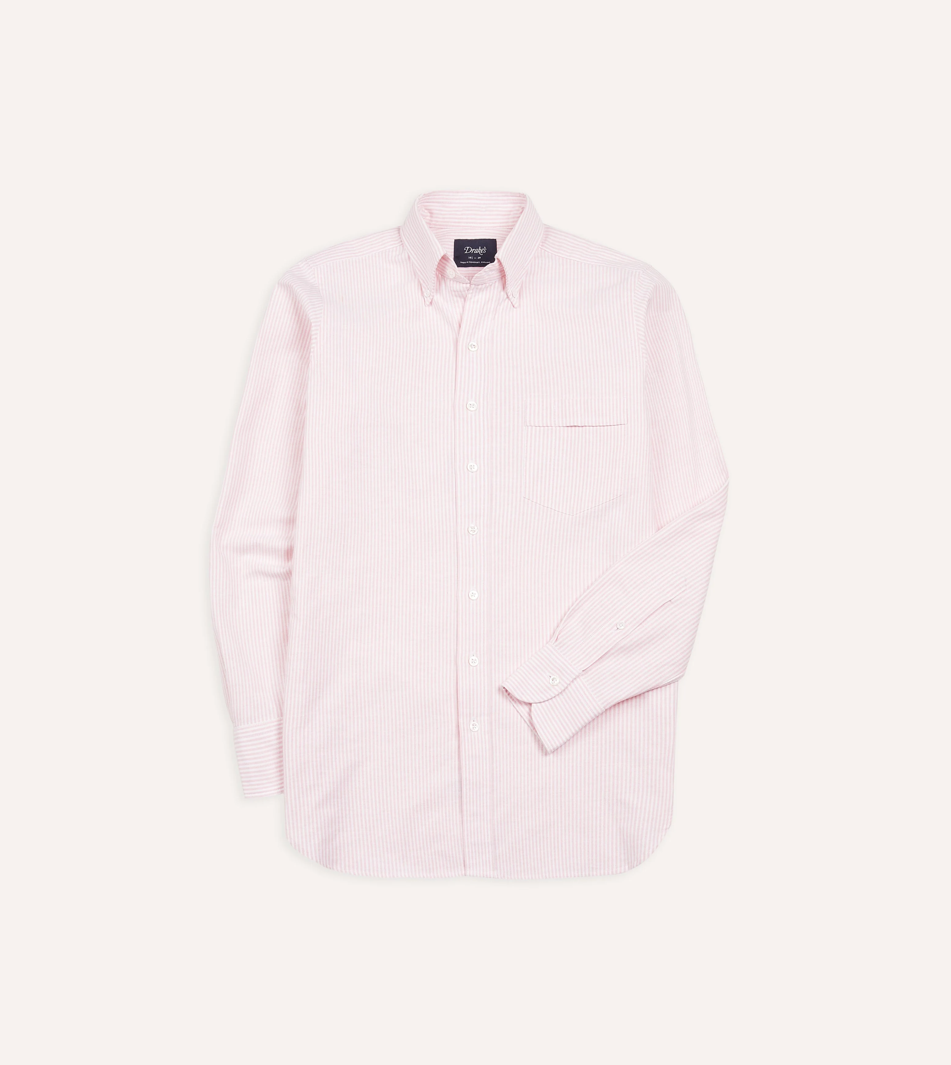 Pale Pink Ticking Stripe Cotton Oxford Cloth Button-Down Shirt - 1