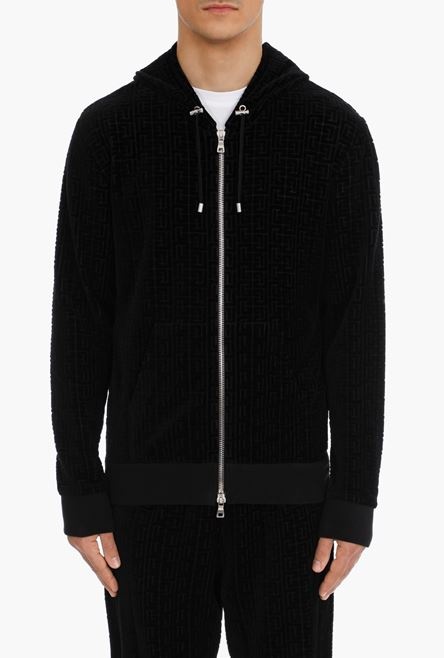 Black sweatshirt with embossed velvet Balmain monogram - 5