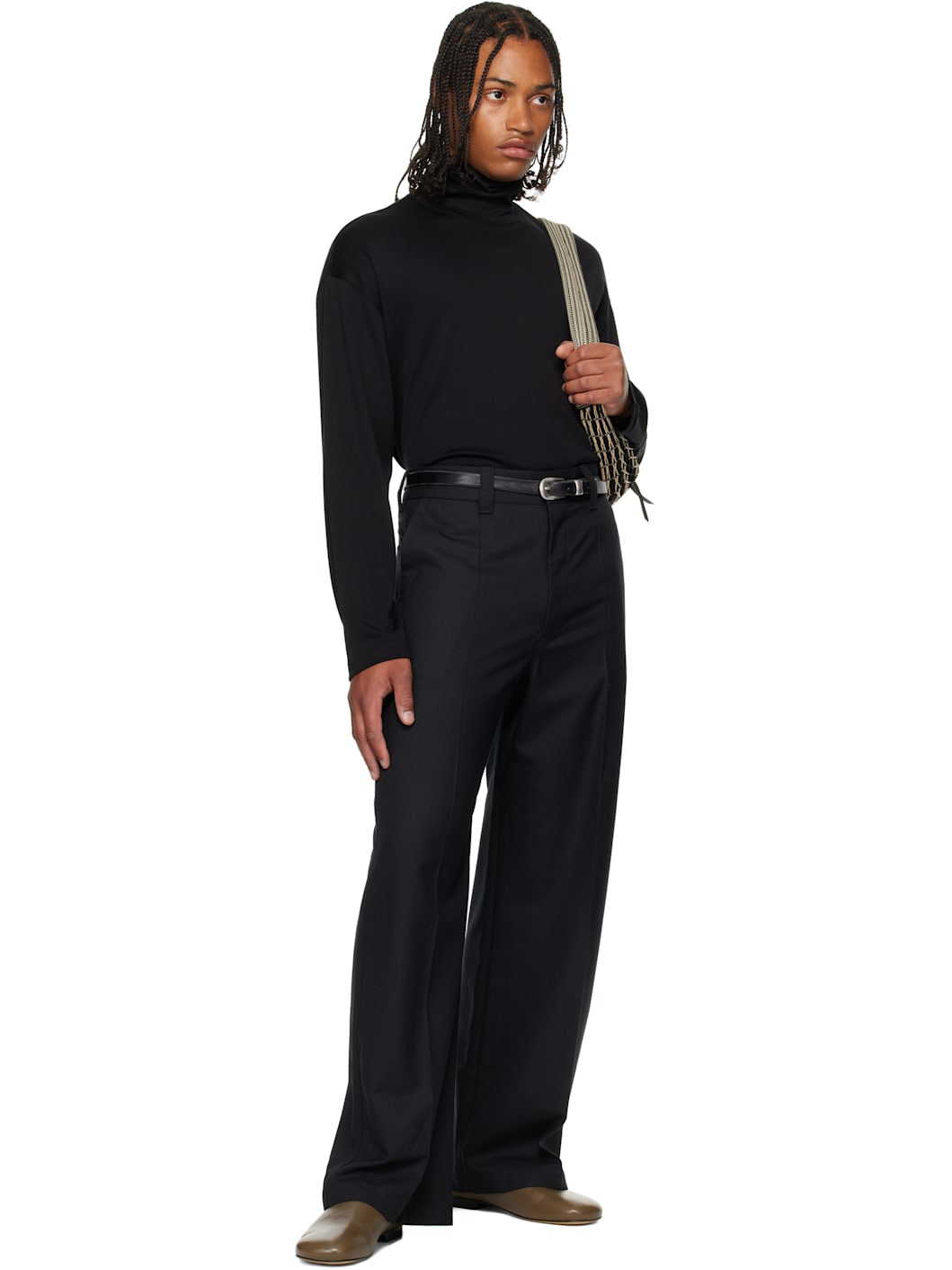 Black Relaxed Mock Neck T-shirt - 5
