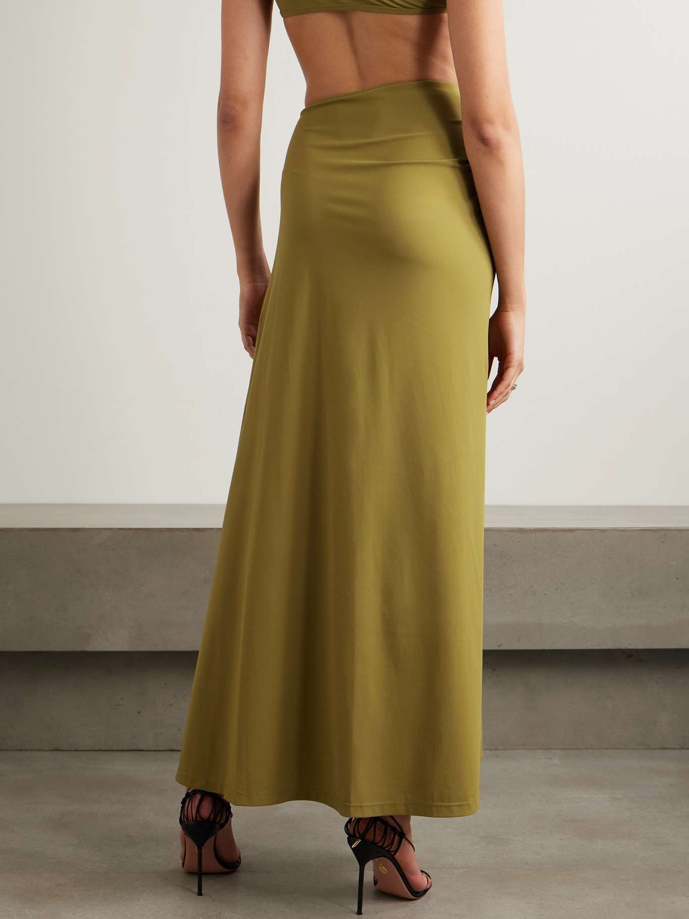 Orbit embellished ruched stretch-jersey maxi skirt - 3