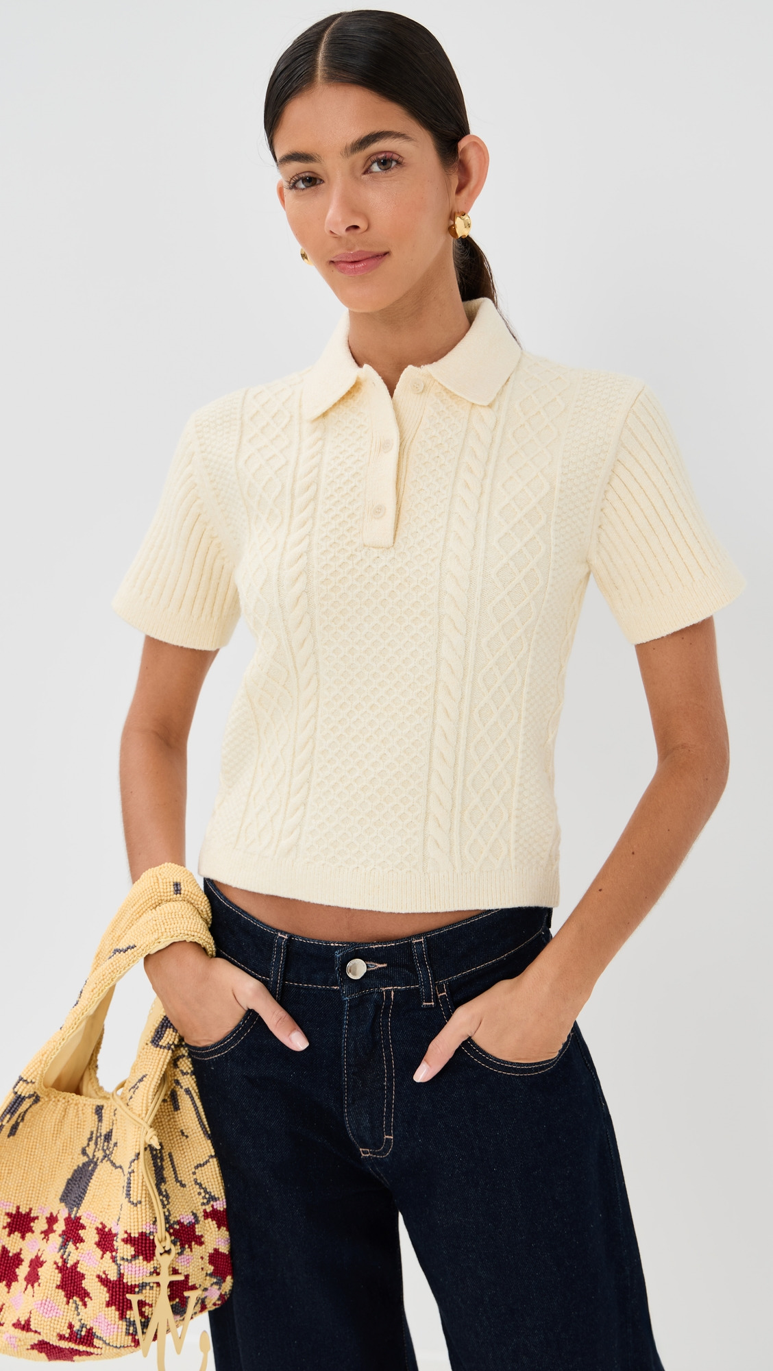 Cropped Cable Knit Polo - 6