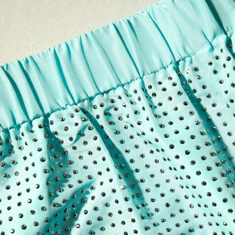 Mint Rhinestone Taffeta Shorts 5