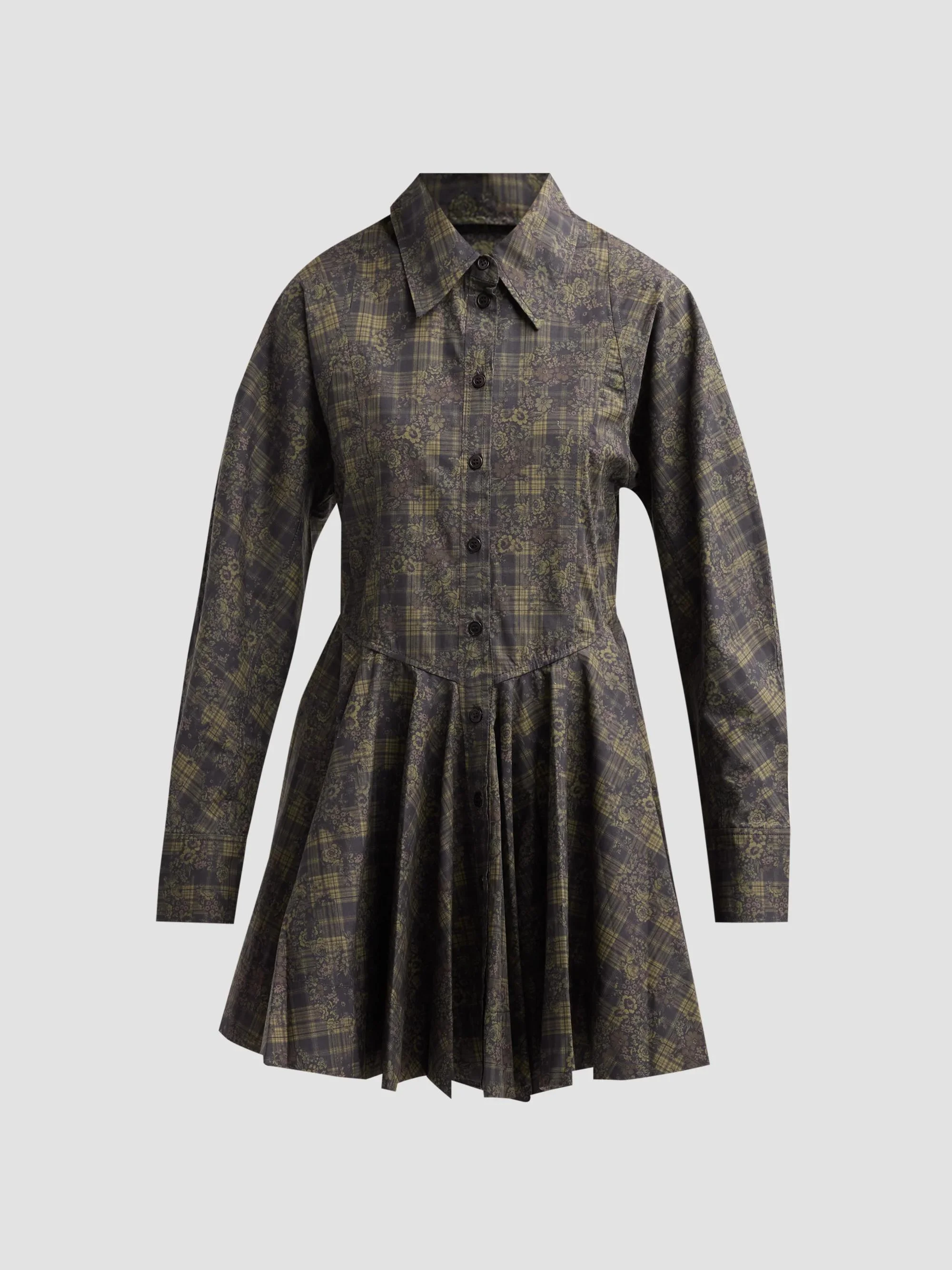 Women's Printed Stretch-Cotton Peplum Mini Dress - Gothic Olive - 1