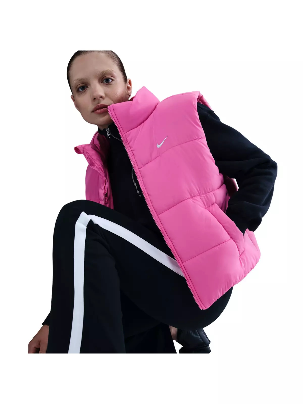 Women's Sportswear Classic Puffer Therma-FIT Loose Vest -Pink/White - 3