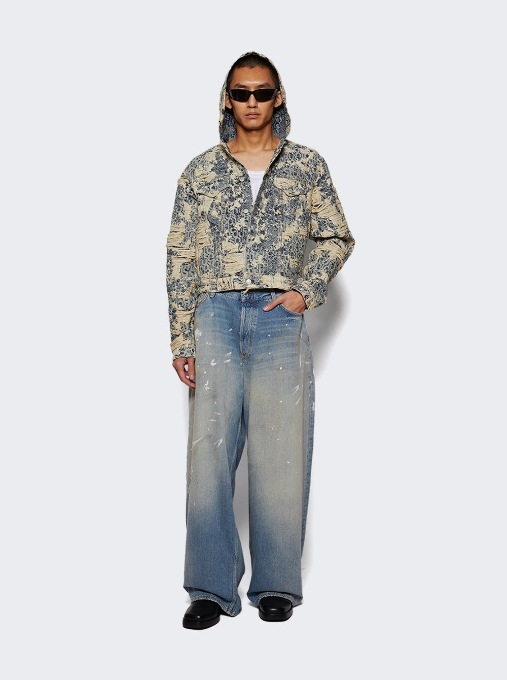 Orayo U Denim Distressed Monogram Jacket Mid Blue - 5
