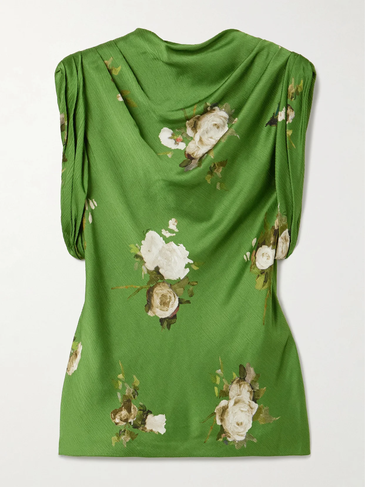 Draped Floral-print Crinkled-satin Top - 1