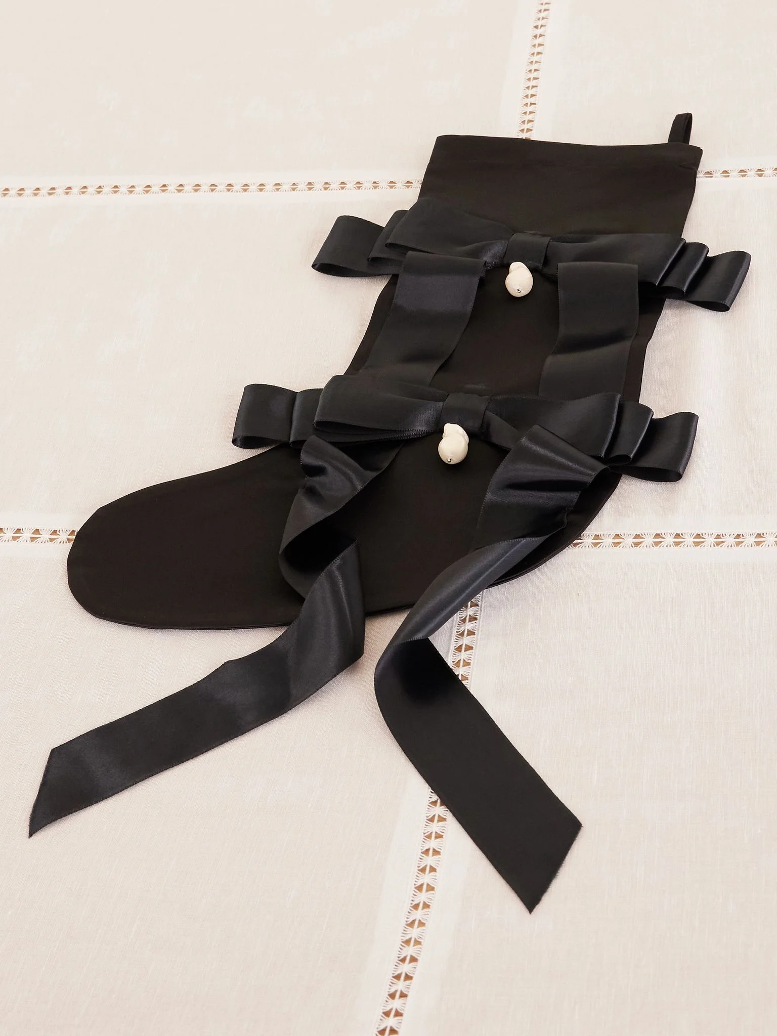 Embellished satin holiday stocking Black - 1