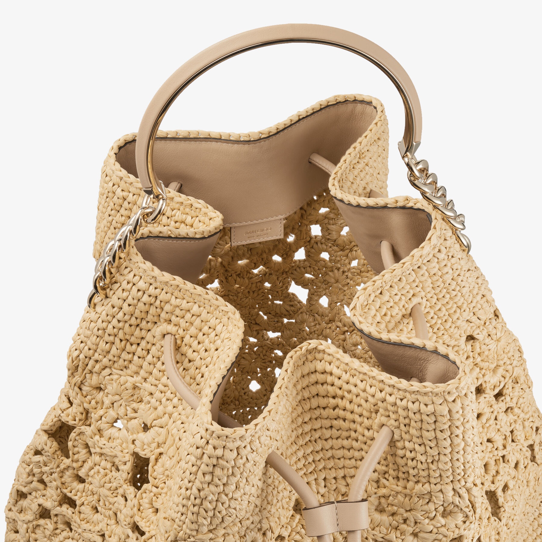 Bon Bon Bucket Maxi
Natural Floral Crochet and Smooth Leather Bucket Bag - 6