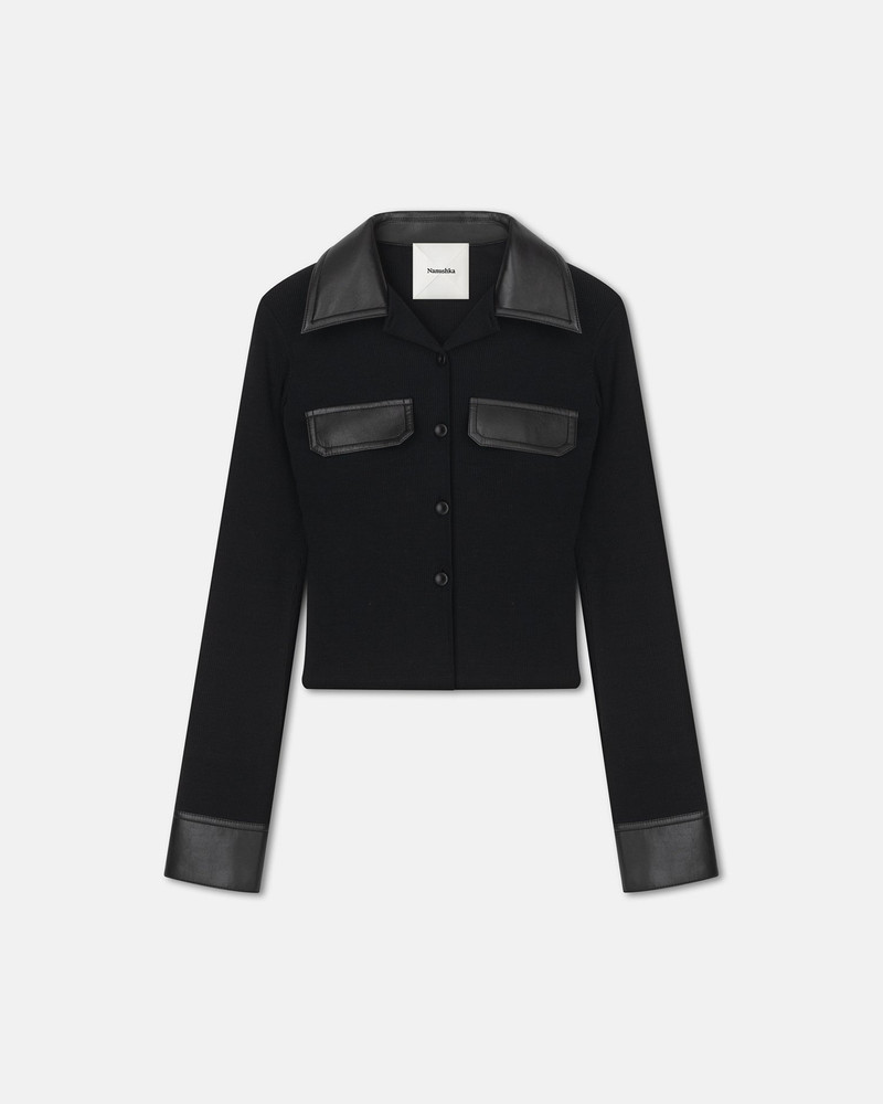 Leather-Trimmed Ribbed-Jersey Shirt 1