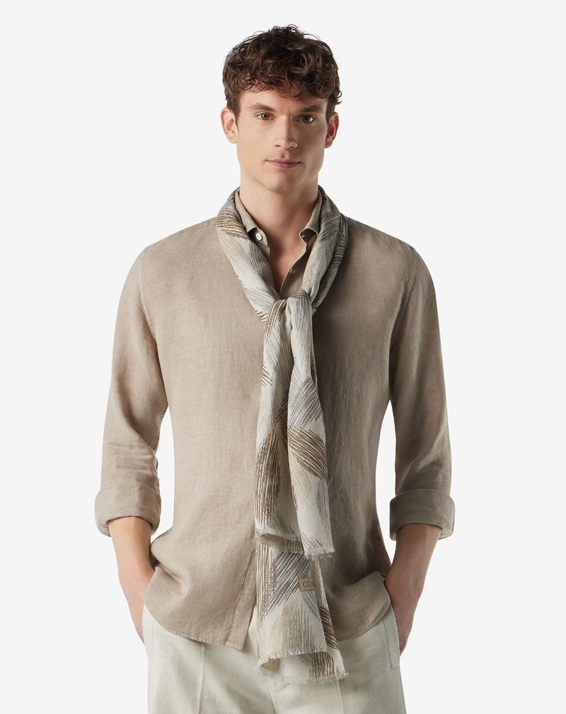 CORNELIANI Cotton and linen scarf in natural shades outlook