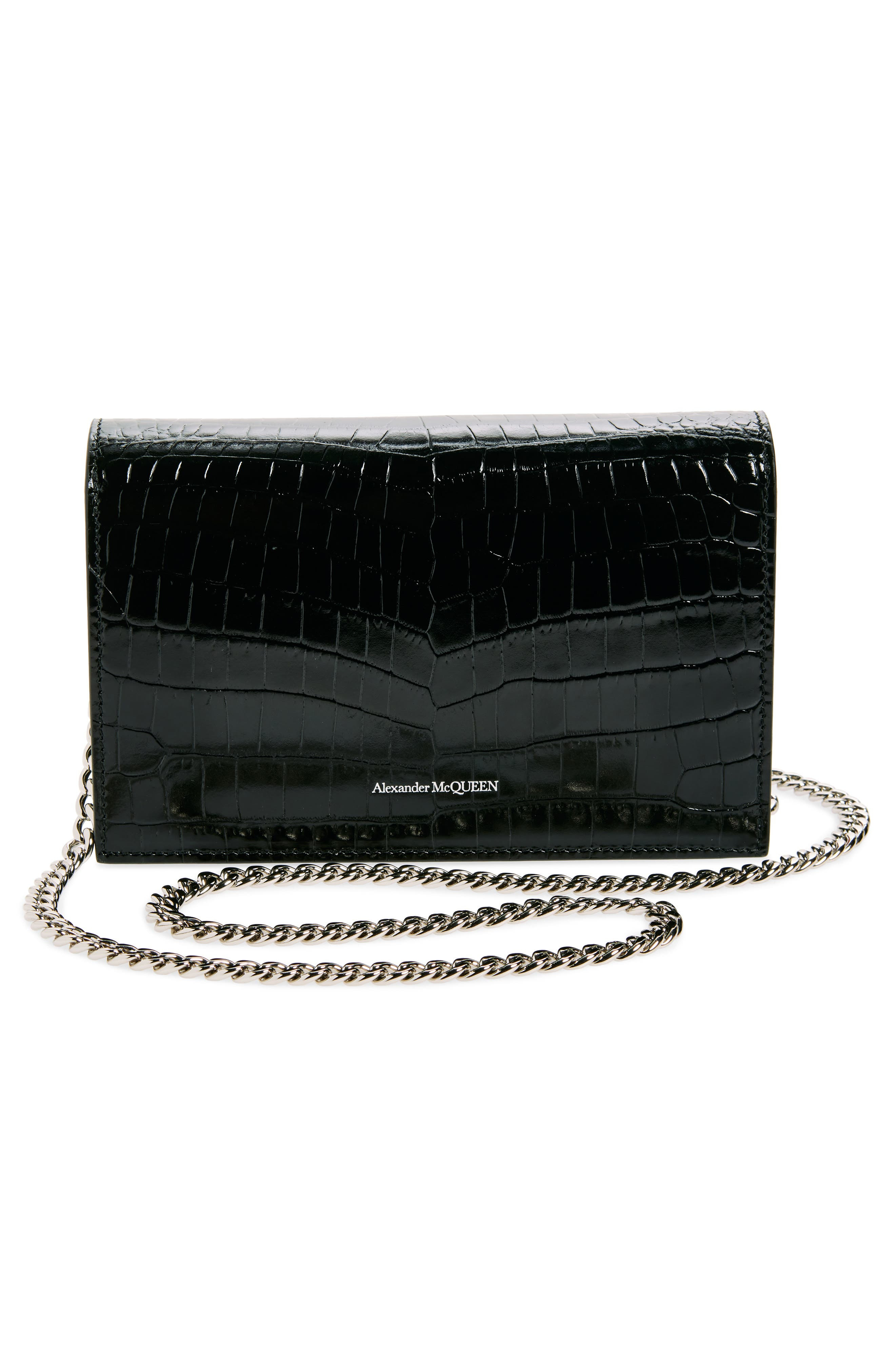 Alexander McQueen Mini Skull Croc Embossed Leather Shoulder Bag in Black at Nordstrom - 4